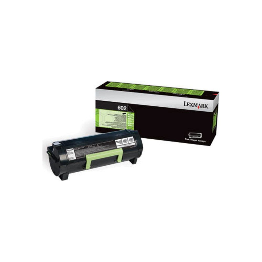 Toner Lexmark 602 i pudełko na białym tle.