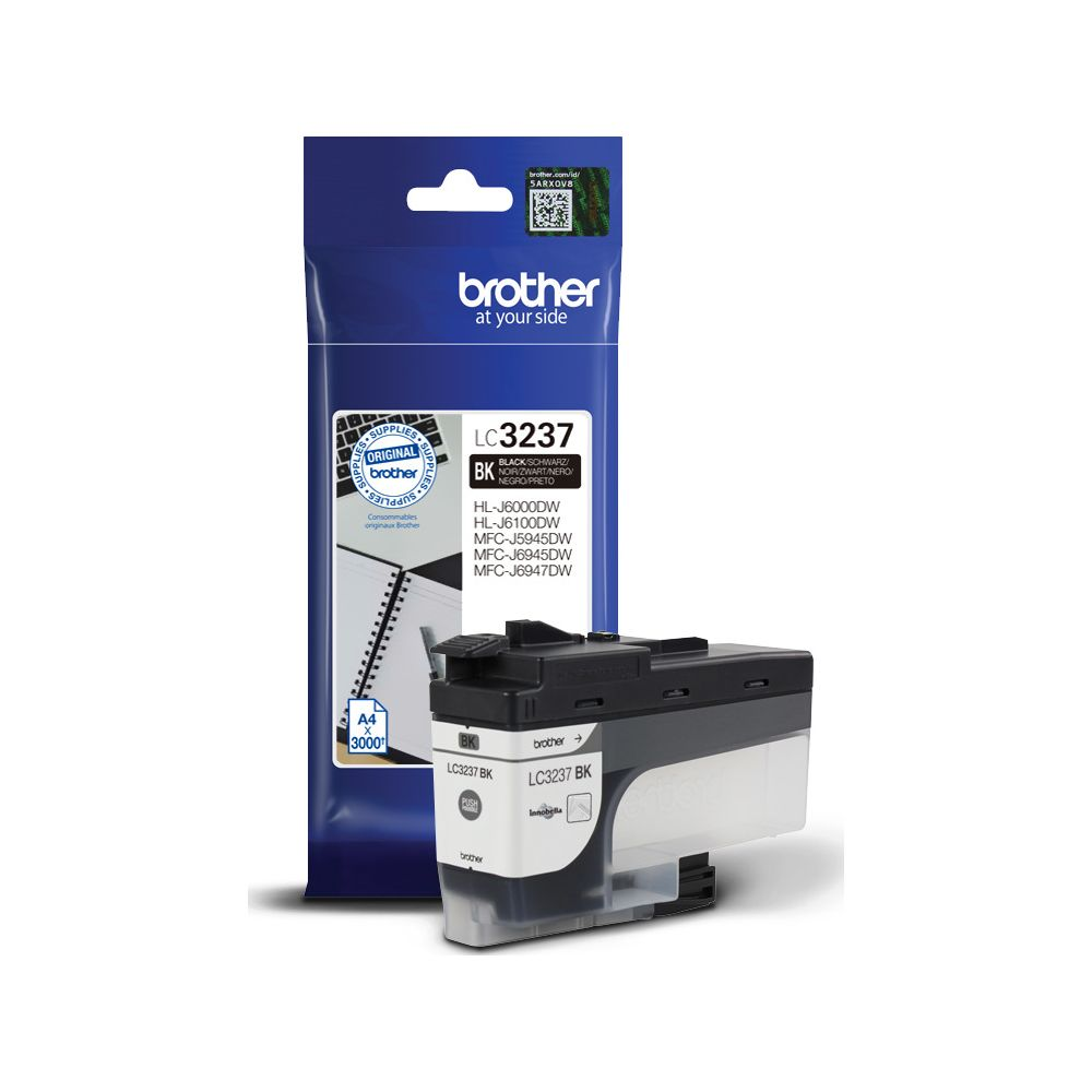 Brother LC3237 BK ink cartridge in original packaging. Black.