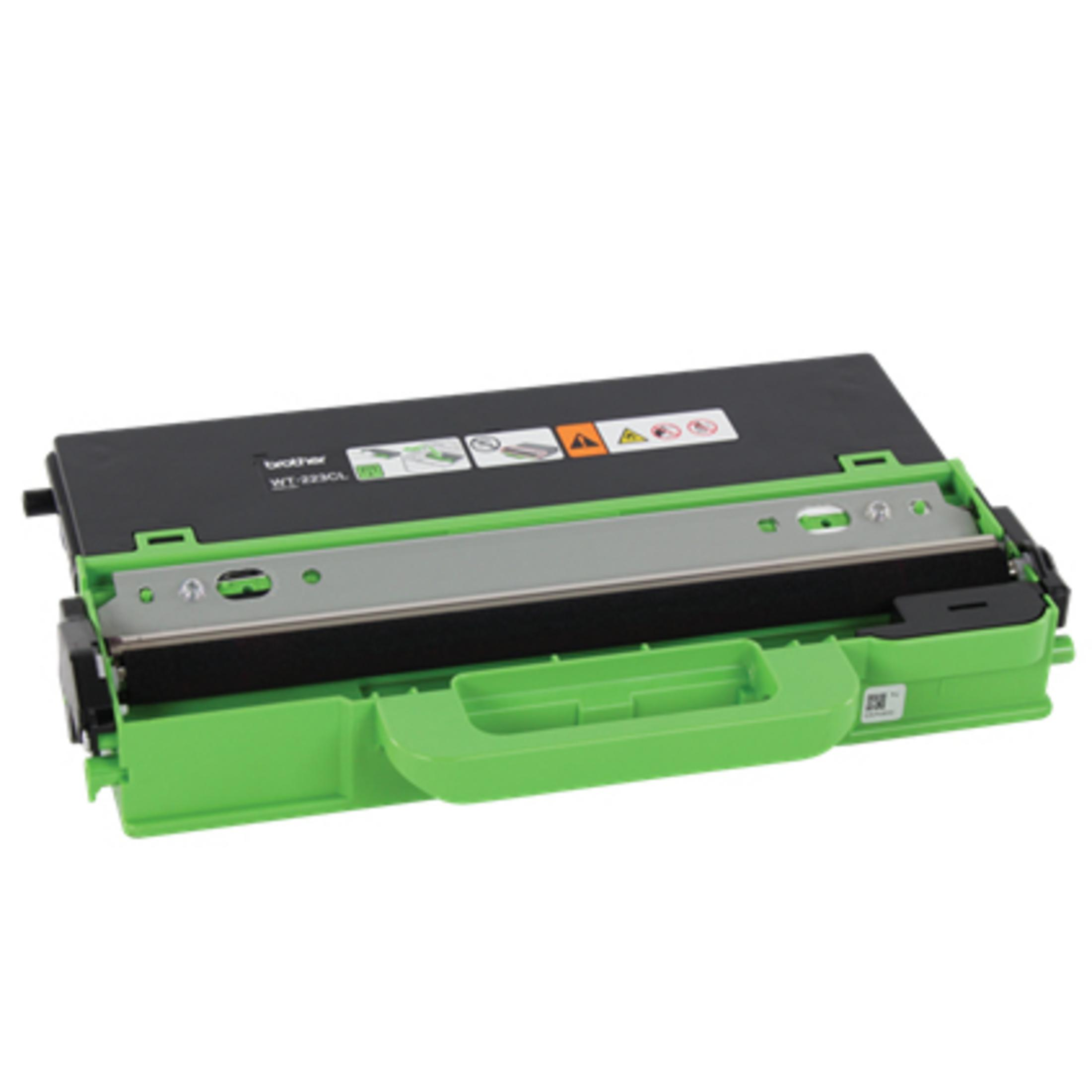 Schwarzer Brother Toner WT-223CL mit grünem Griff und Warnsymbolen.