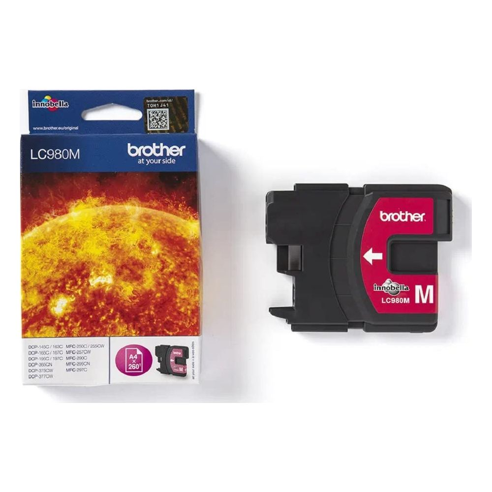 Tusz Brother LC980M i opakowanie z grafiką słońca.