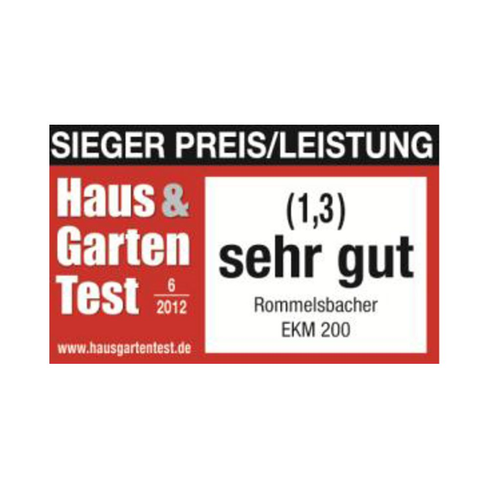 Pieczęć: Haus & Garten Test - Bardzo dobry (1,3) dla Rommelsbacher EKM 200.