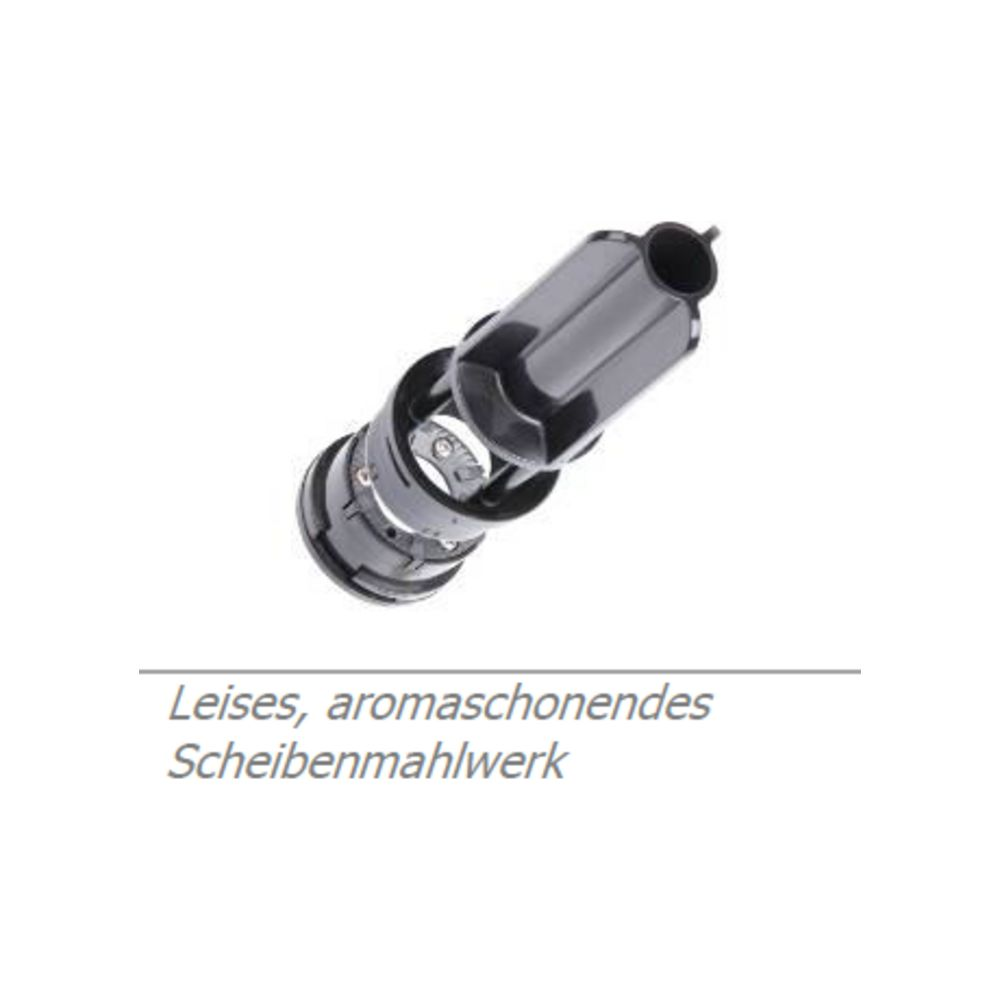 Cichy młynek tarczowy z czarną obudową.