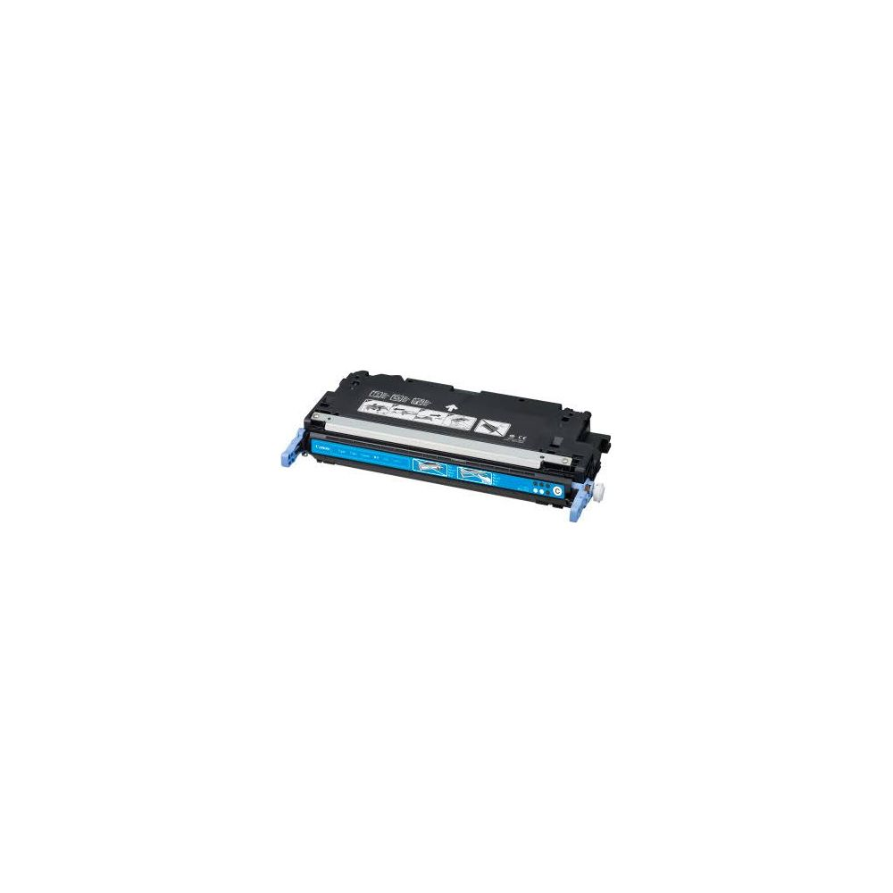 Una cartuccia toner blu con dettagli neri e linguette blu.