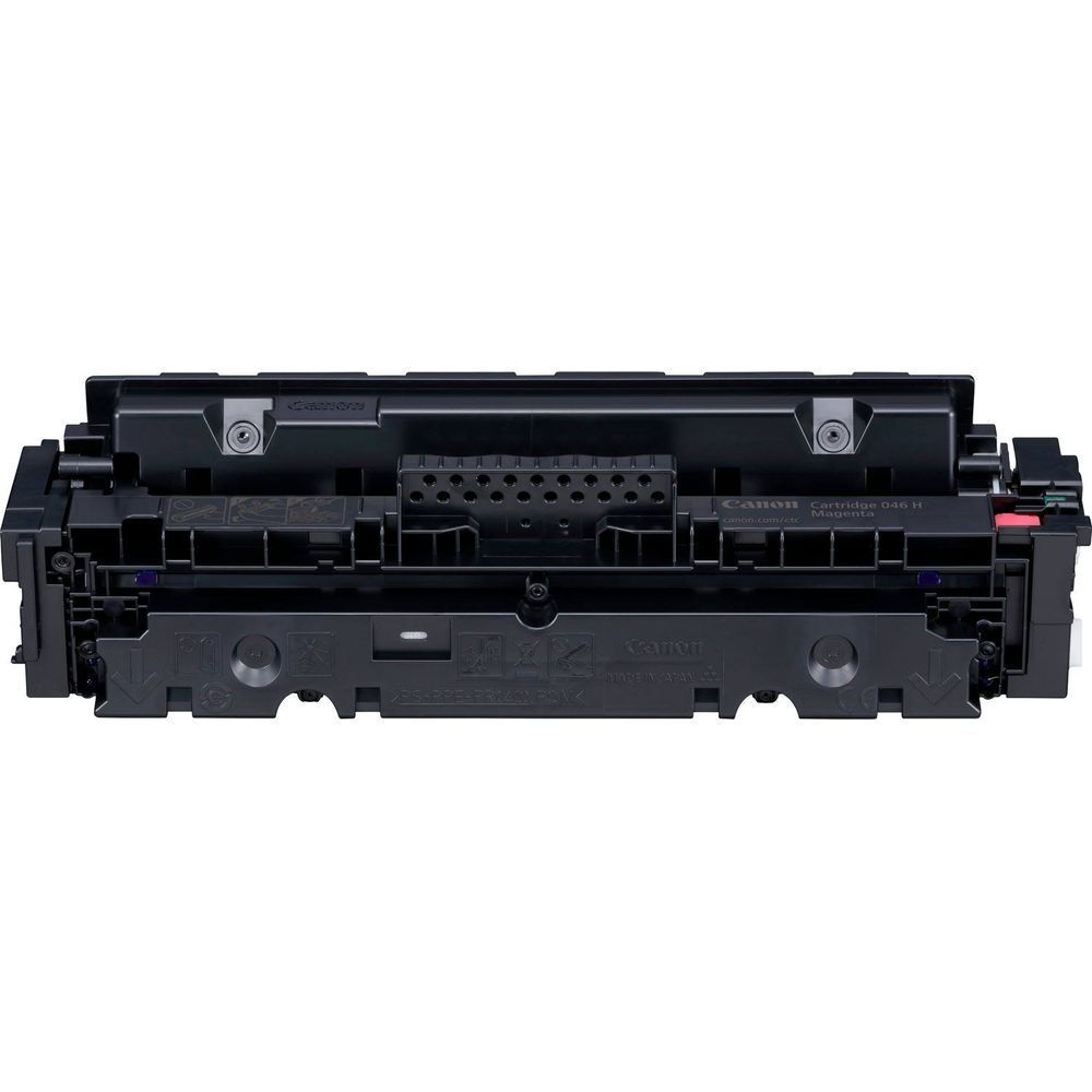 Görünür konektörlü siyah Canon 046 H magenta toner kartuşu.