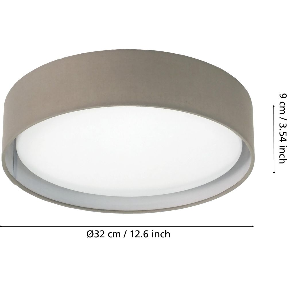 Paralume rotondo grigio con centro bianco. Dimensioni indicate.