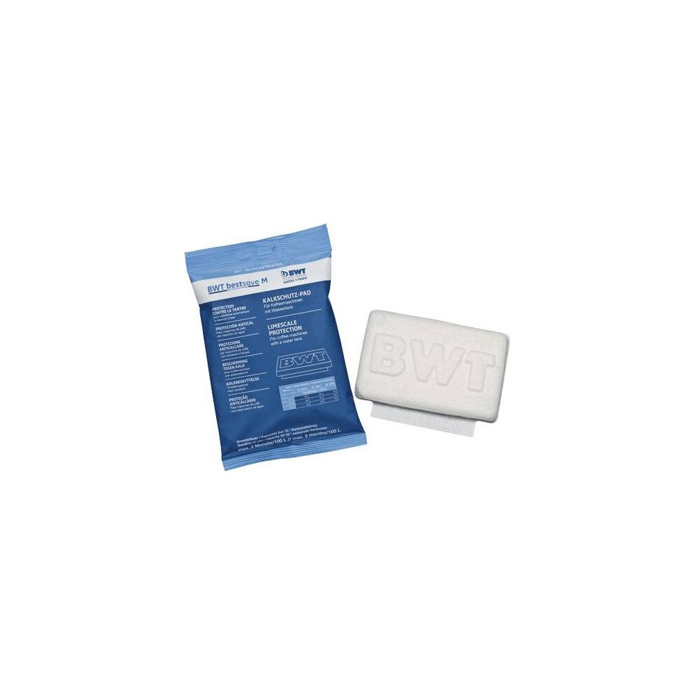 BWT Kalkschutz-Pad und Verpackung auf weißem Hintergrund.