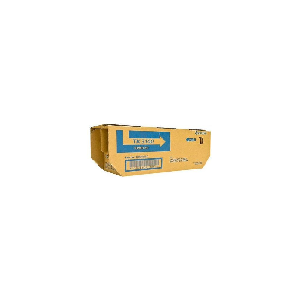 Kyocera TK-3100 Toner Kit Box mit Öffnungspfeil und Barcode.