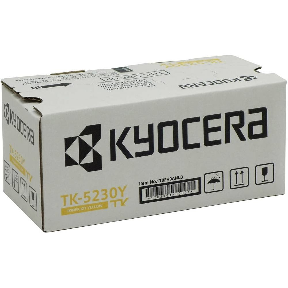 Kyocera TK-5230Y gelber Toner-Kit-Karton mit Versand-Symbolen.