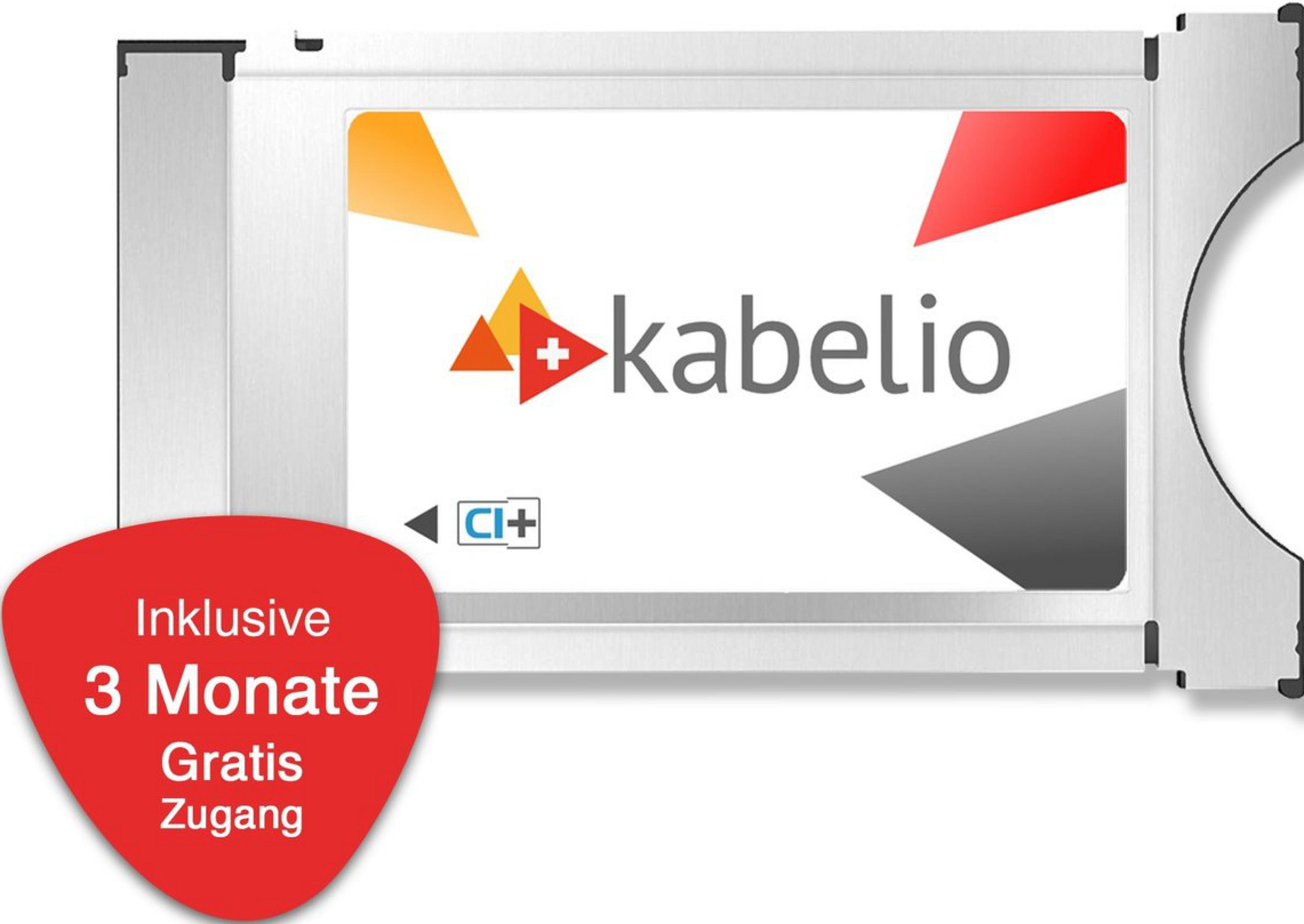 Ein CI+ Modul von Kabelio mit Aufkleber: 3 Monate gratis Zugang.