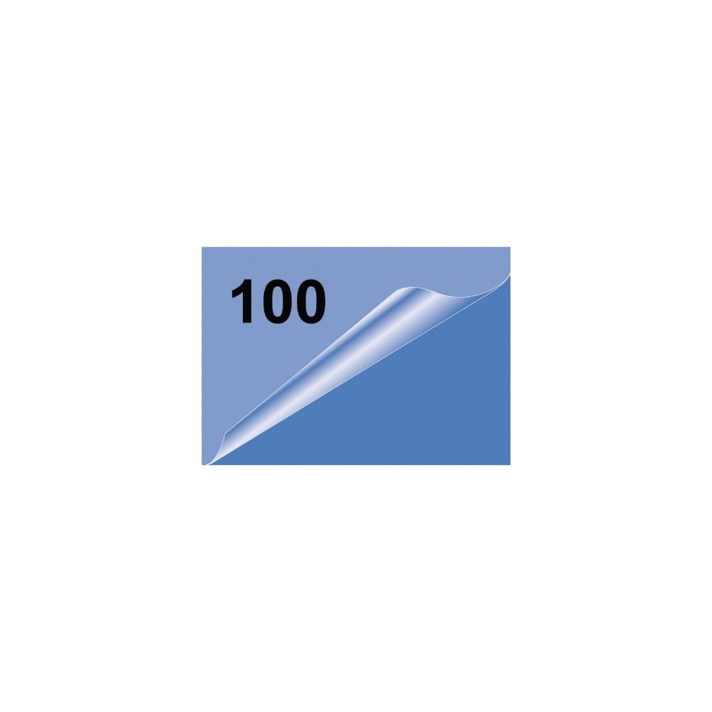 Eine blaue Folie mit der Zahl 100 in Schwarz.
