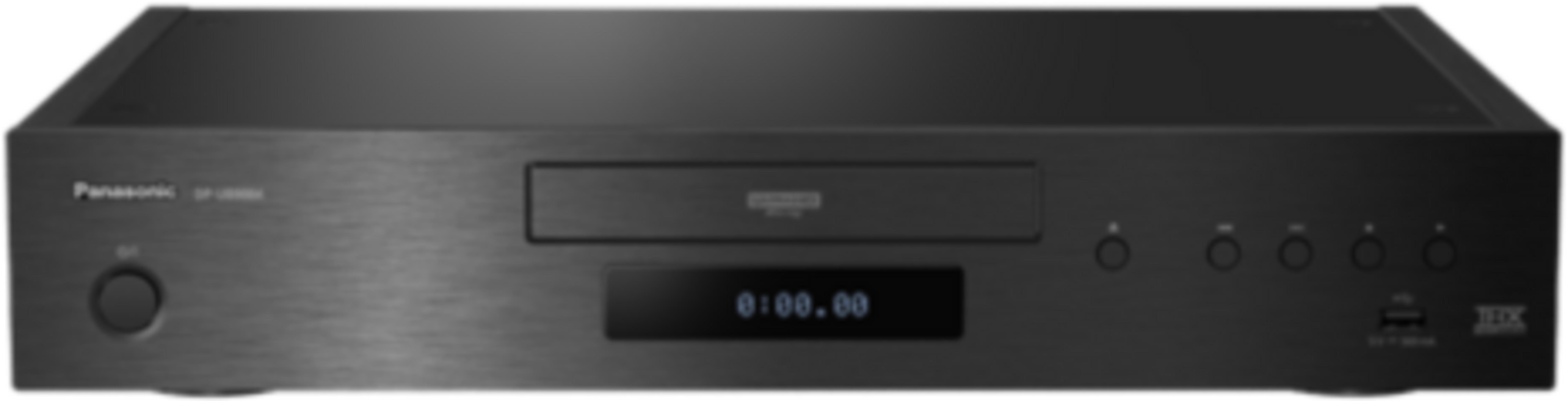 Lettore Blu-ray Panasonic nero con unità disco, display e pulsanti.