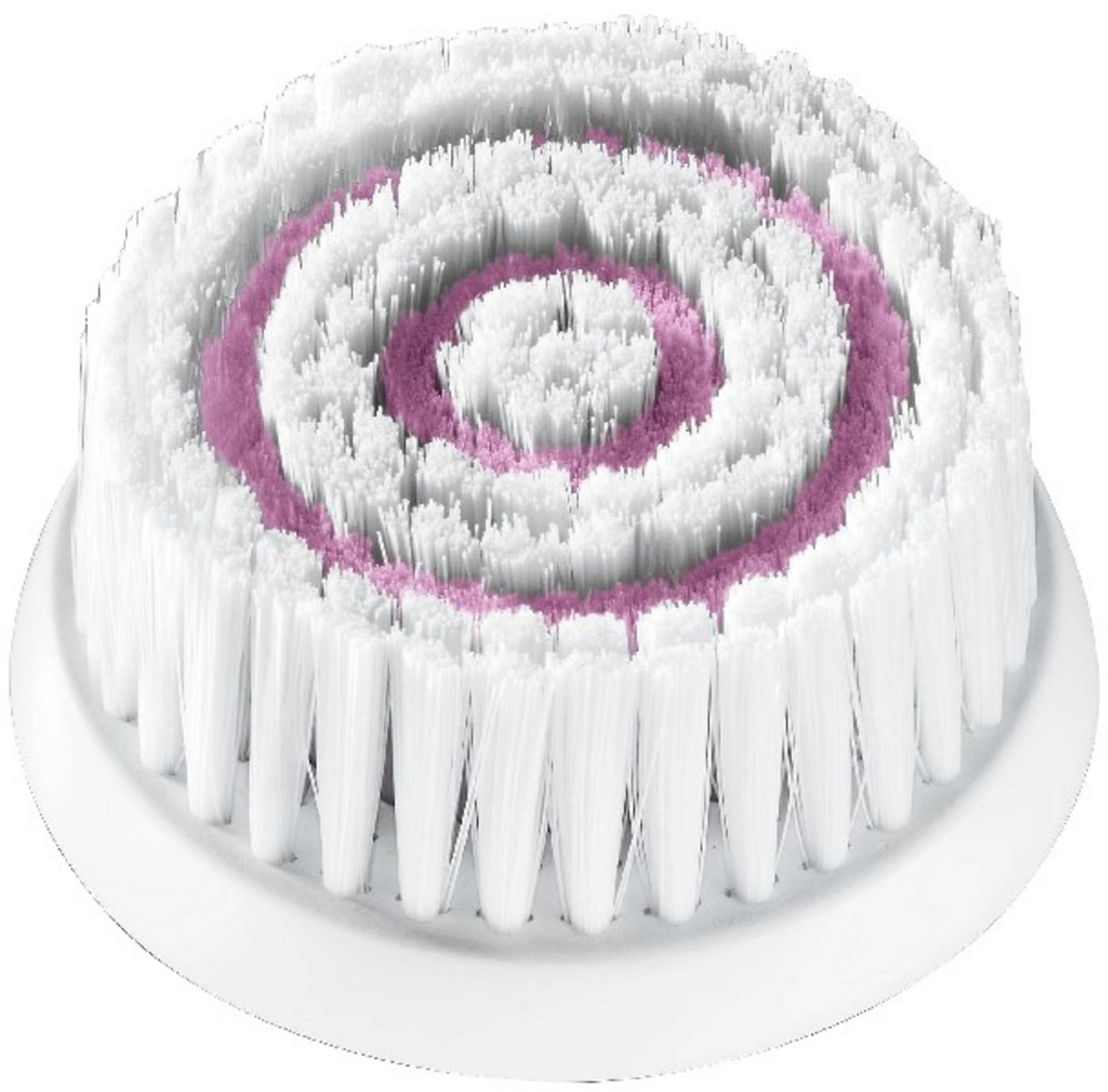 Ein weißer Bürstenkopf mit einem rosafarbenen Spiralmuster in der Mitte.