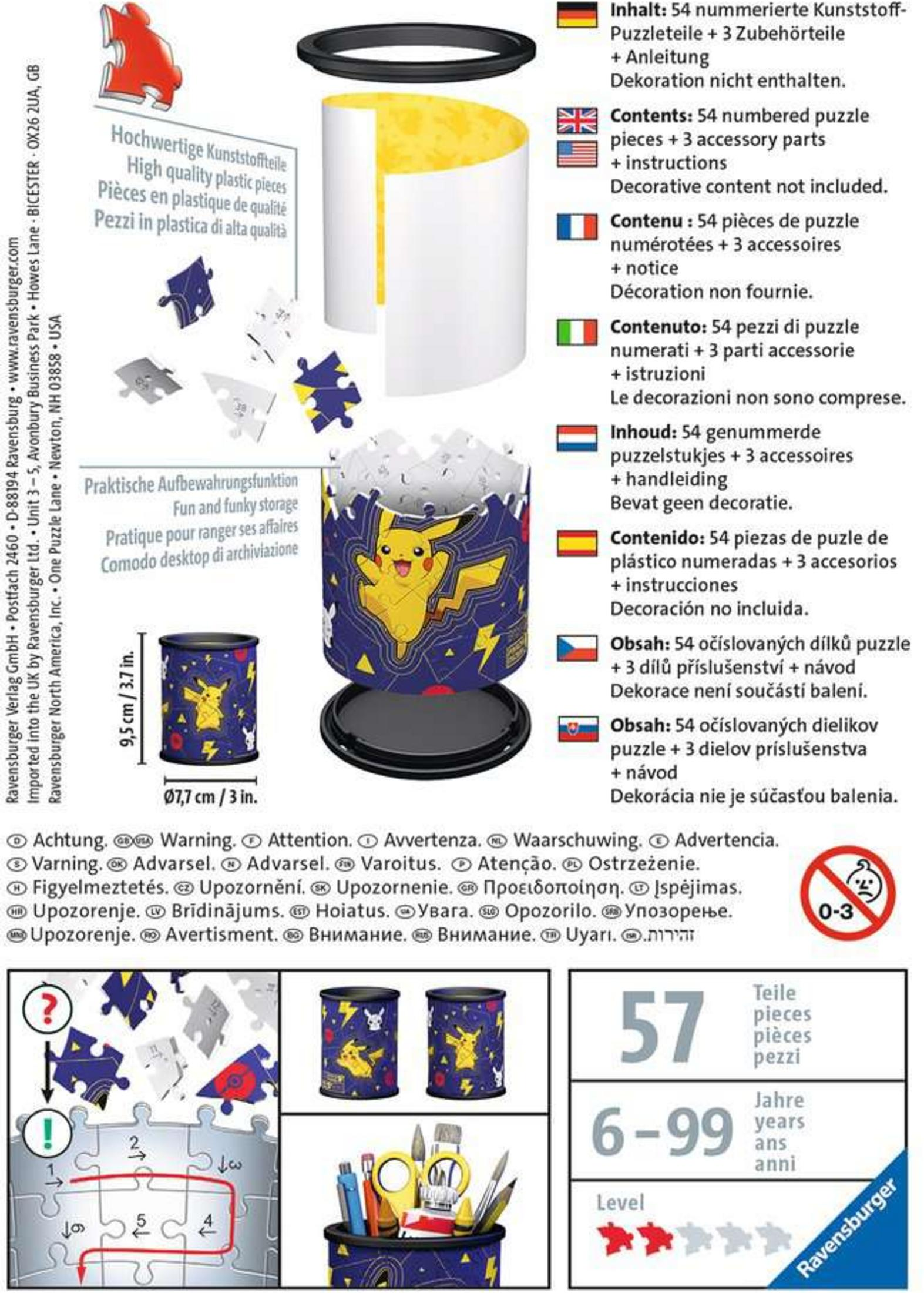 Zestaw puzzli Pikachu z 54 elementami, kubkiem i instrukcją. Dla dzieci 0-3 lat.
