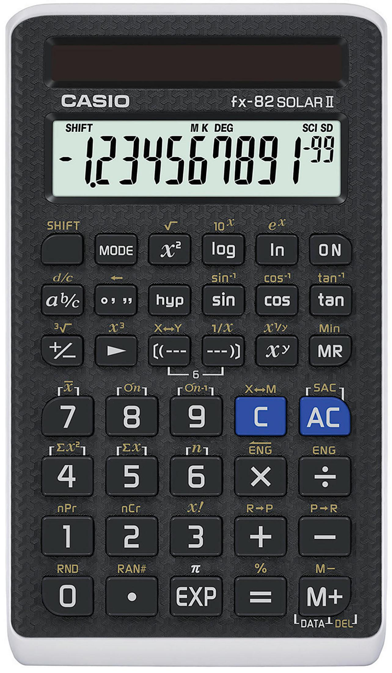 Ein schwarzer Casio Solar wissenschaftlicher Taschenrechner mit Tasten und einem LCD-Display.