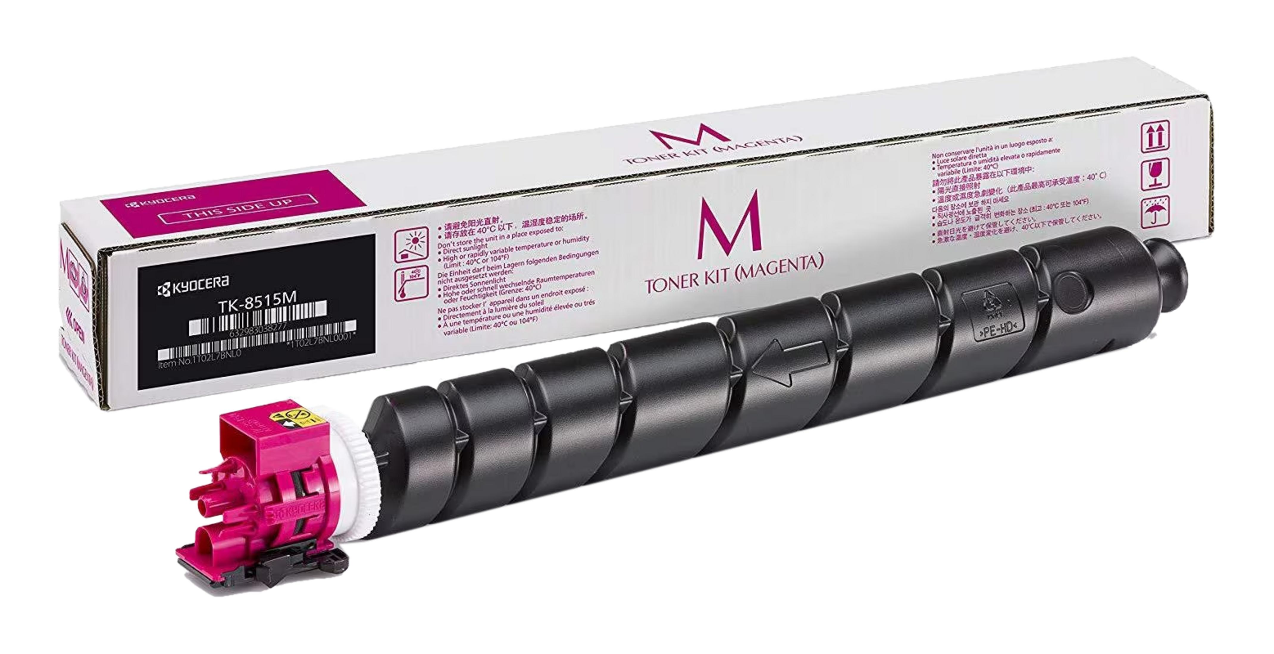 Kit toner magenta Kyocera TK-8515M con scatola e cartuccia toner.