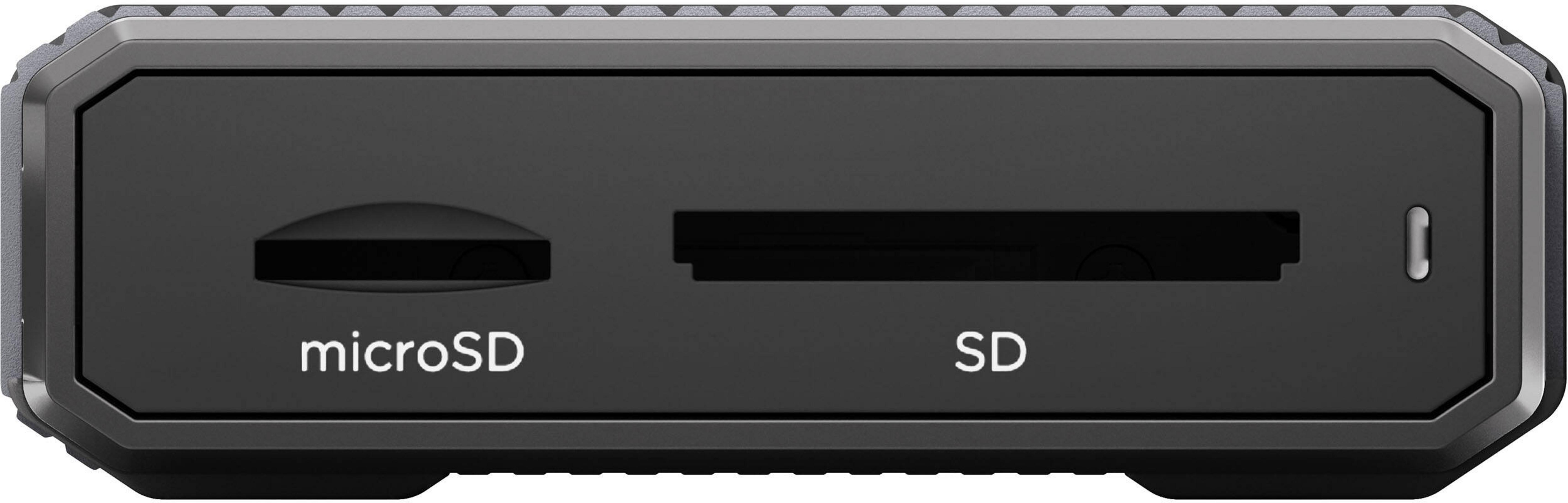 Czarne urządzenie z gniazdem kart microSD i SD.