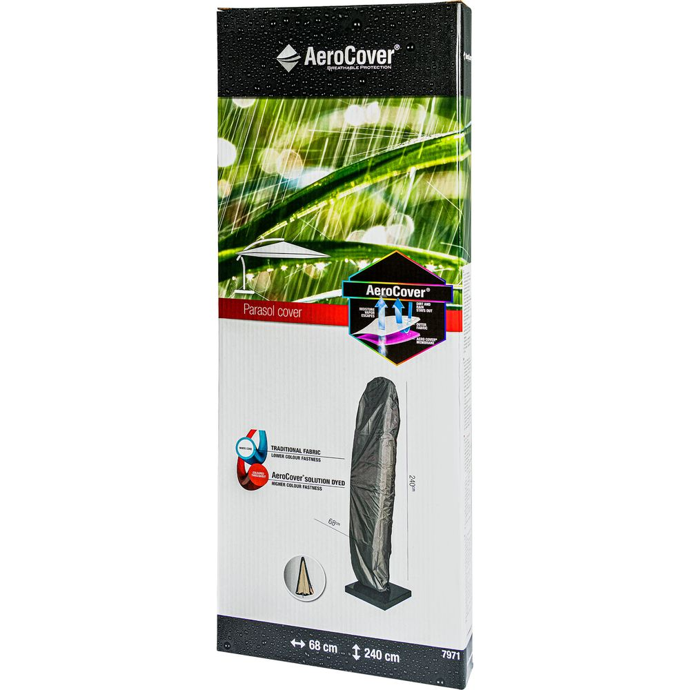 Regenschutzhülle für Sonnenschirme: AeroCover, 240 cm hoch, 68 cm breit.