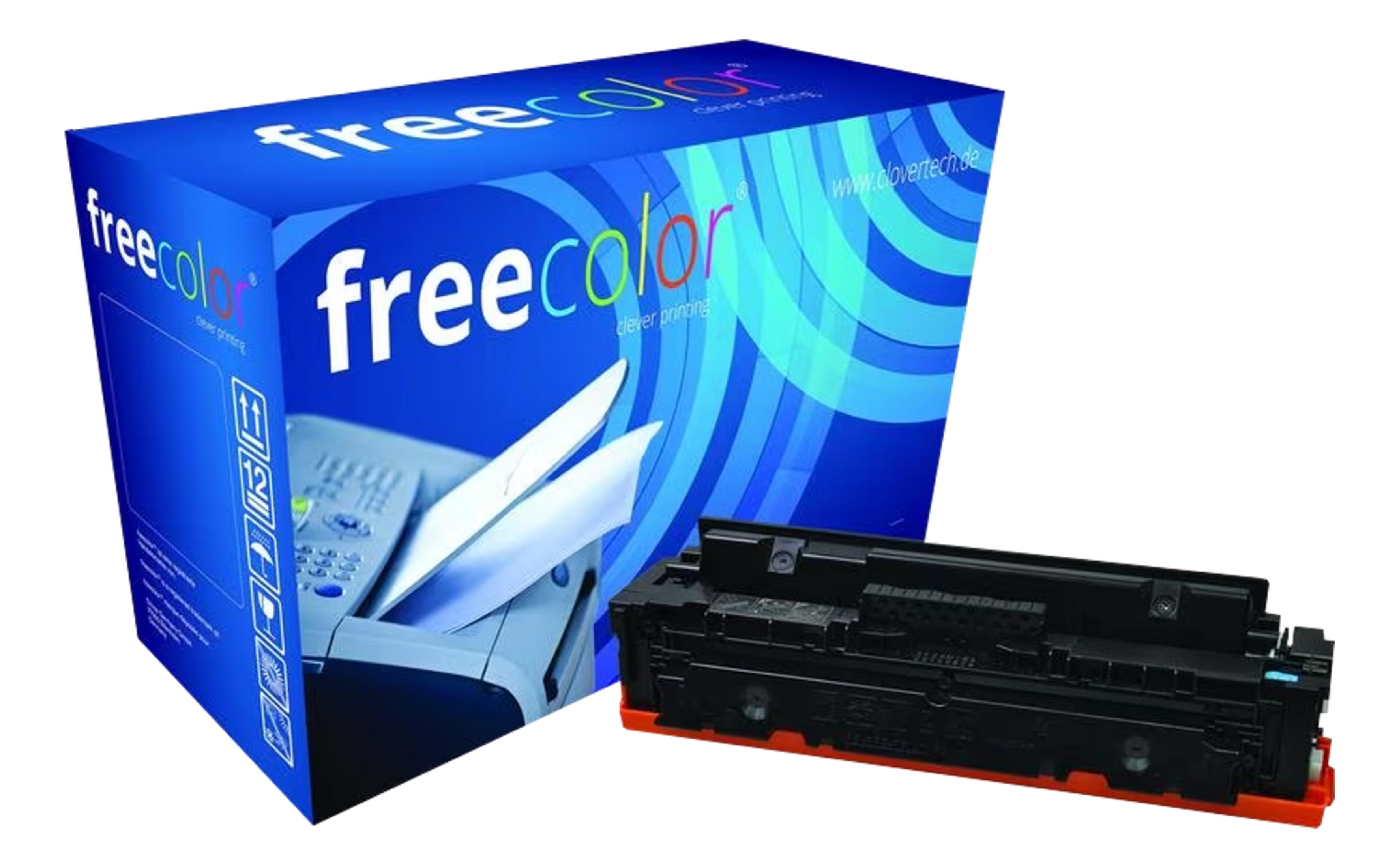 Scatola blu con logo "freecolor" e cartuccia toner nera con base arancione.