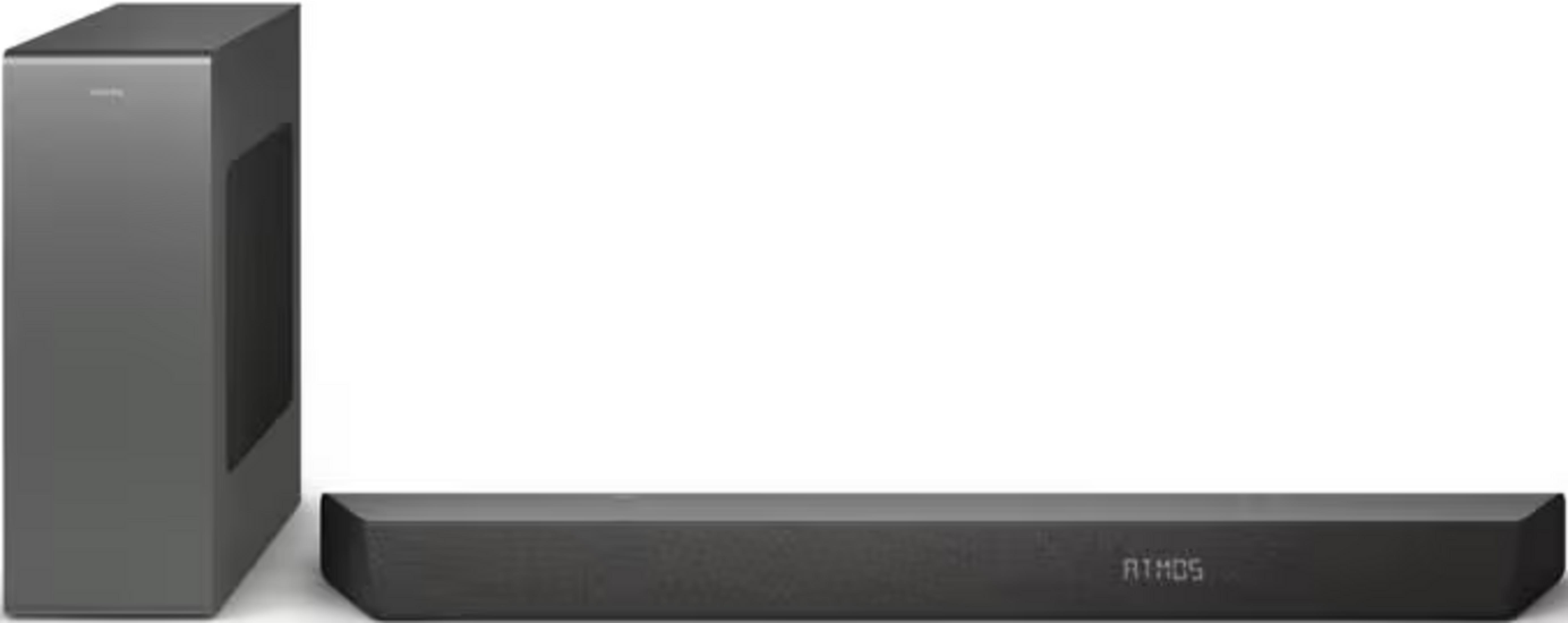 Schwarzer Subwoofer und Soundbar mit 