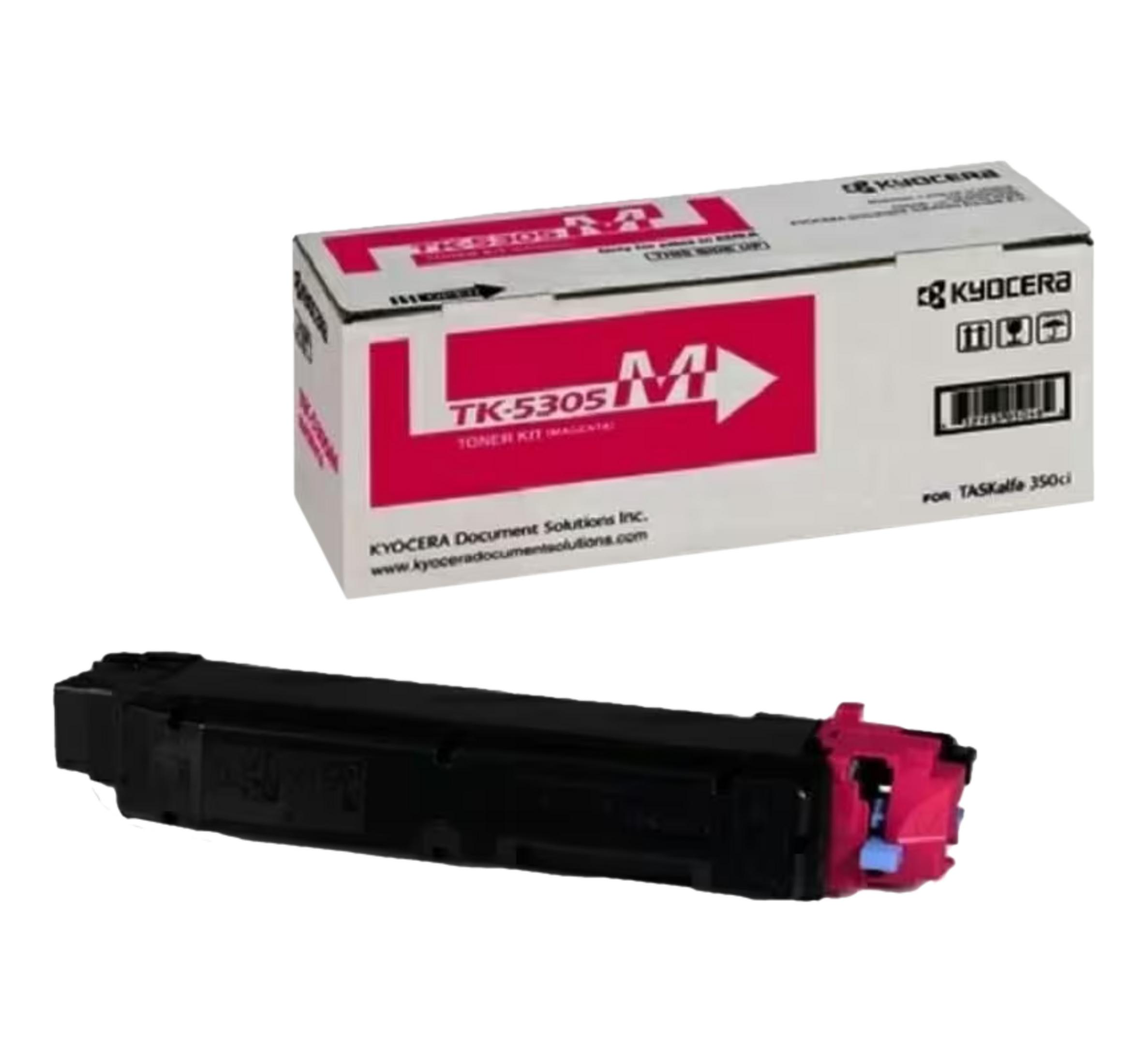 Kyocera TK-5305 Magenta toner kit doos en een toner cartridge.