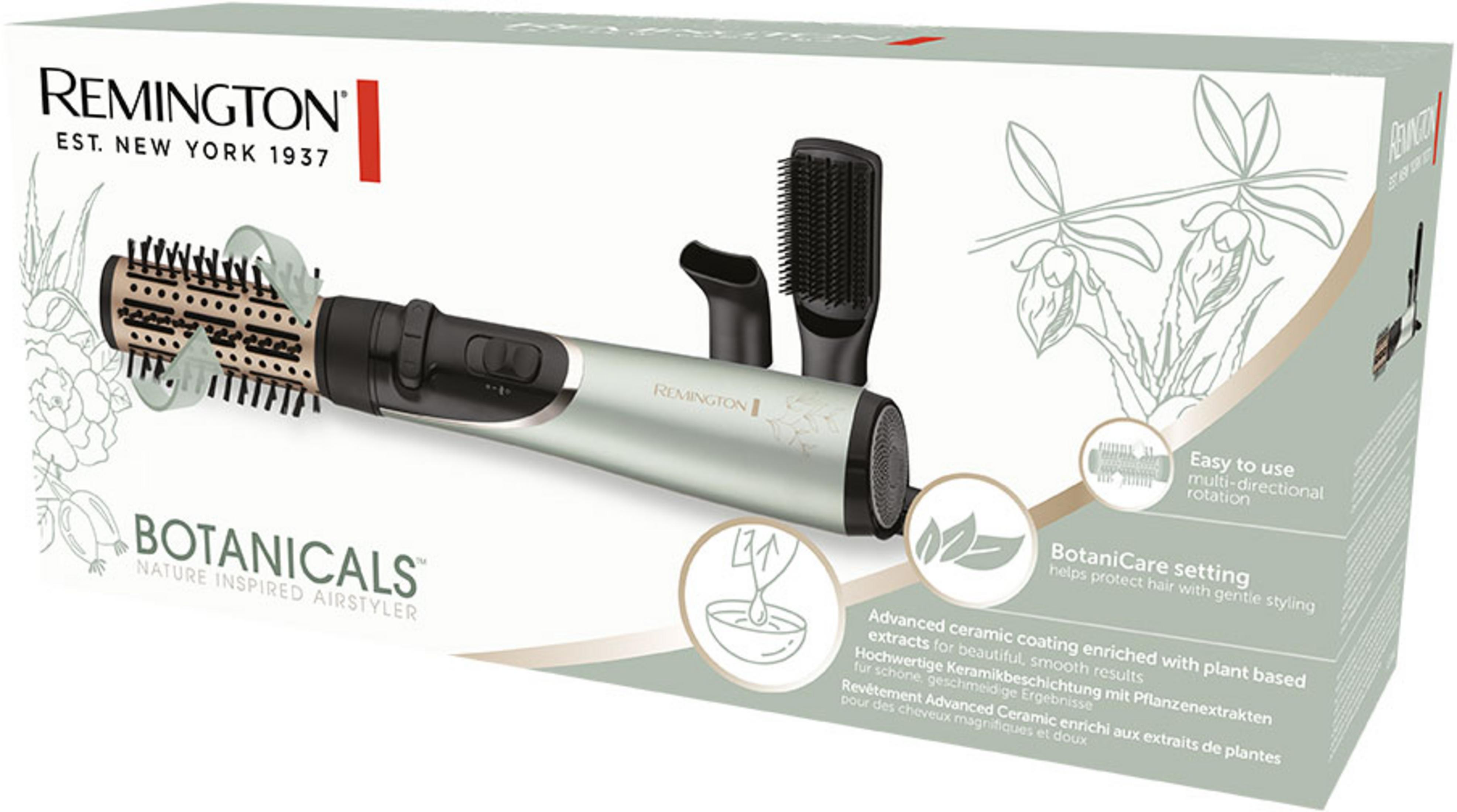 Opakowanie Remington Airstyler z urządzeniem i nasadkami, motywy botaniczne.