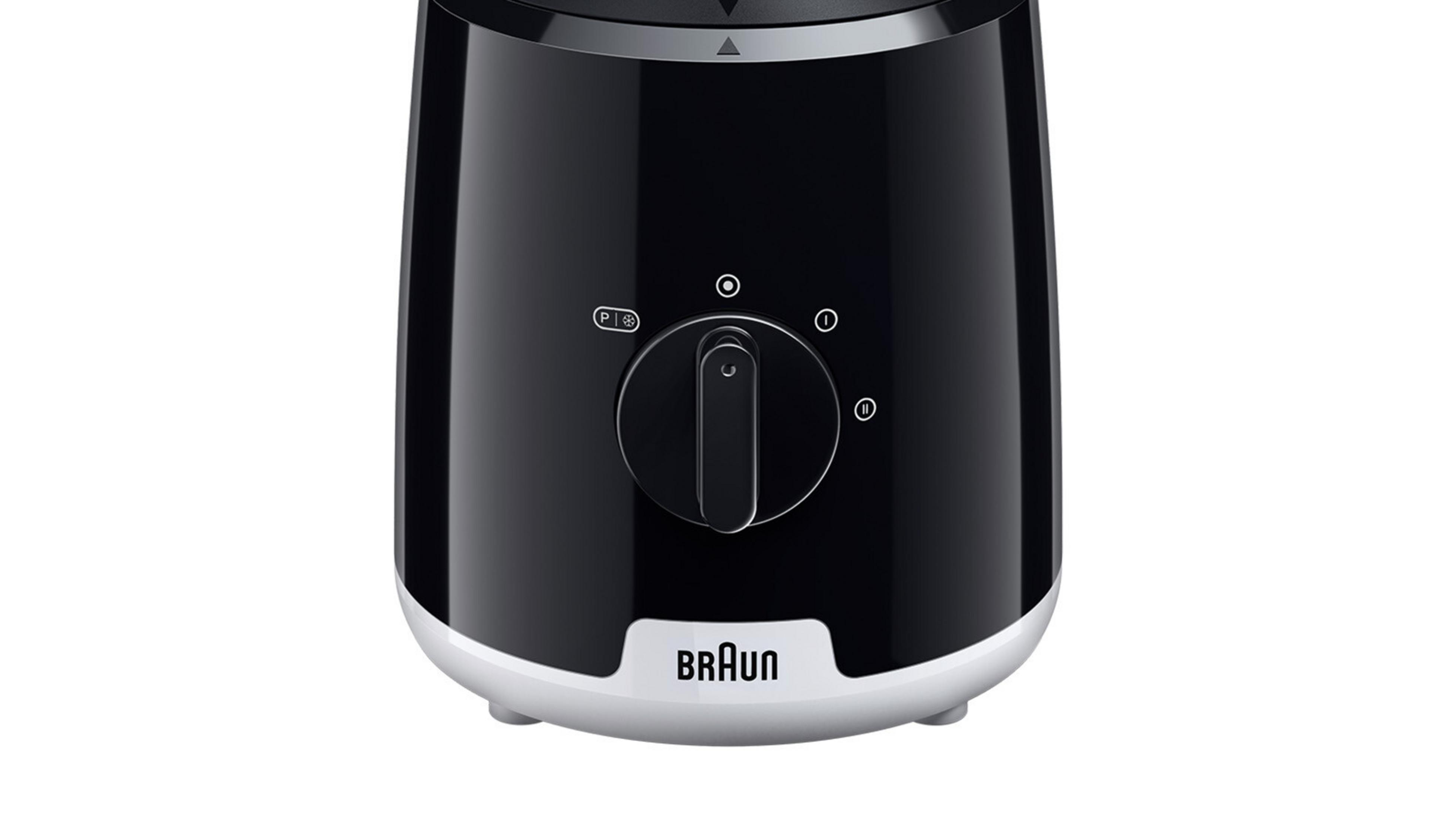 Nahaufnahme eines schwarzen Braun Geräts mit einem Drehknopf und Symbolen.