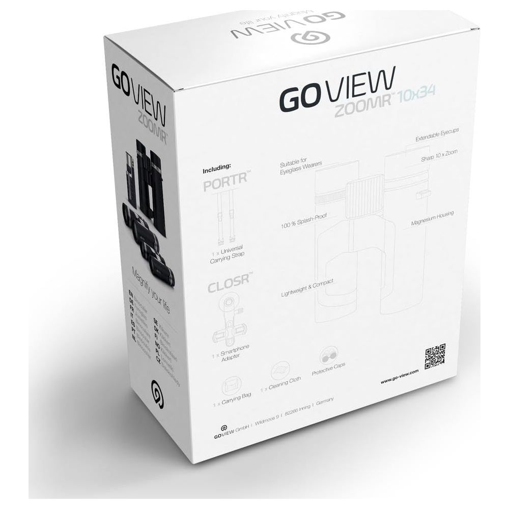 Scatola per binocolo GO VIEW ZOOMR 10x34, con accessori.