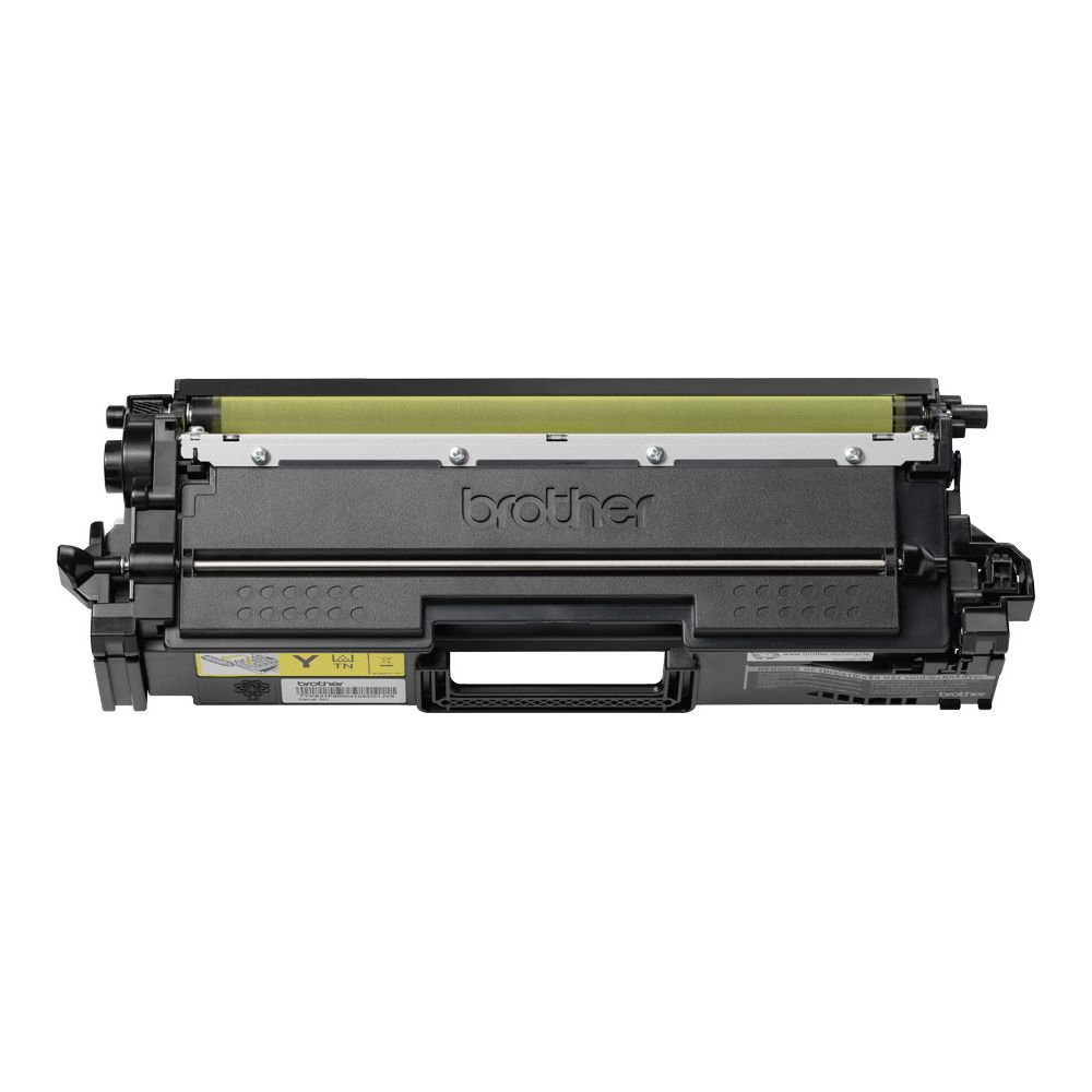 Schwarzer Brother-Toner mit gelber Rolle und Griff.