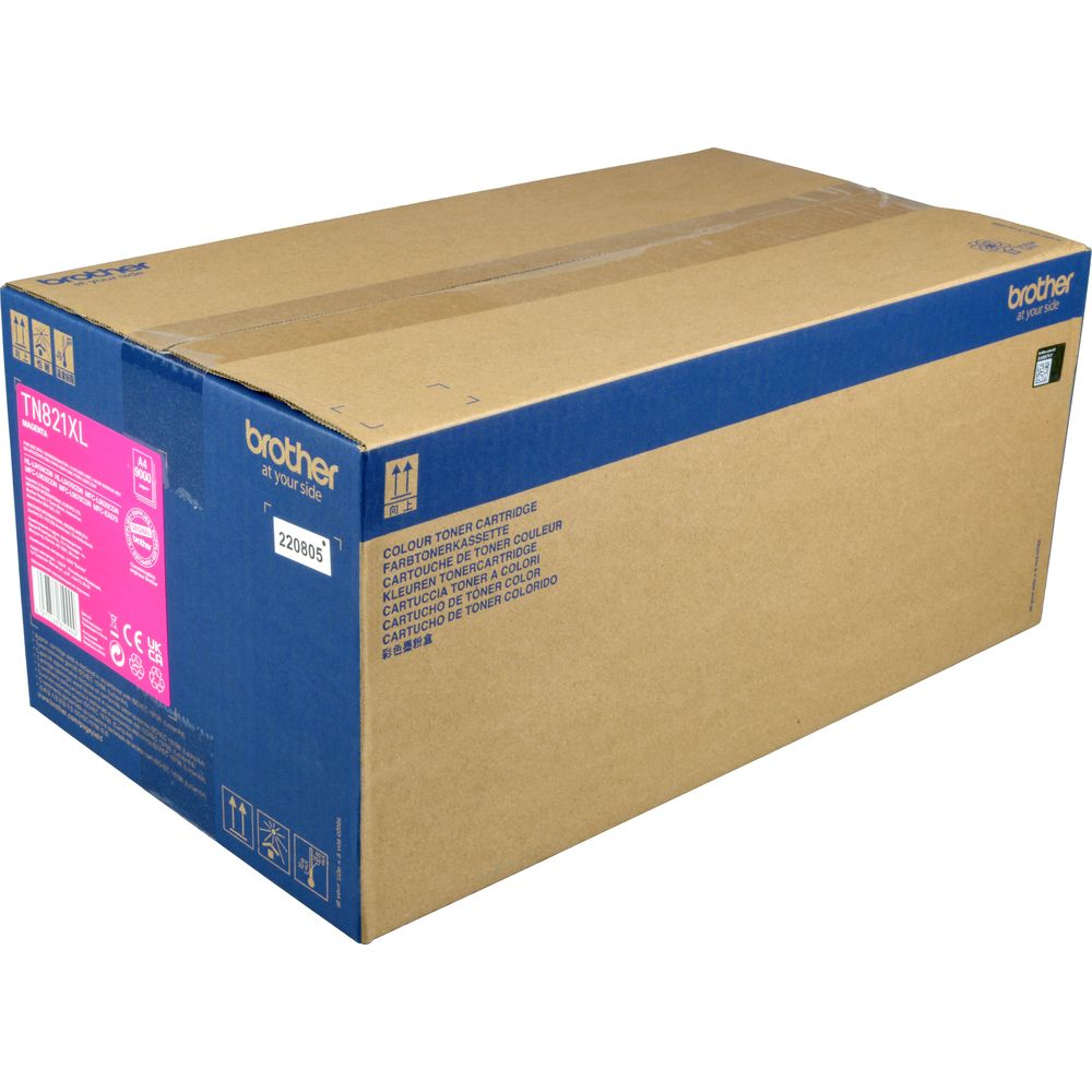 Cartucho de tóner Brother TN821XL en caja de cartón marrón.