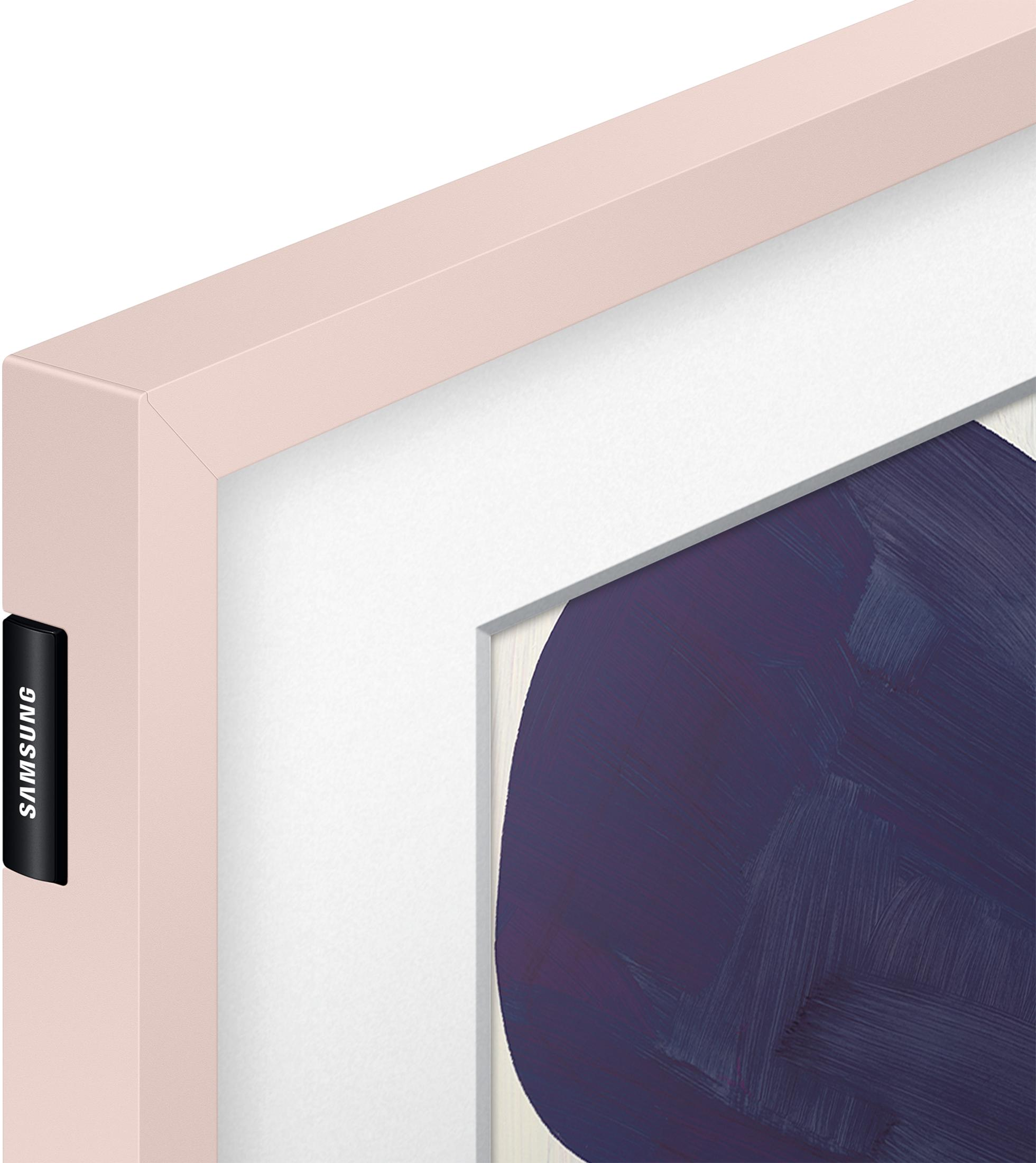 Een lichtroze frame met Samsung logo en paars vlek design.
