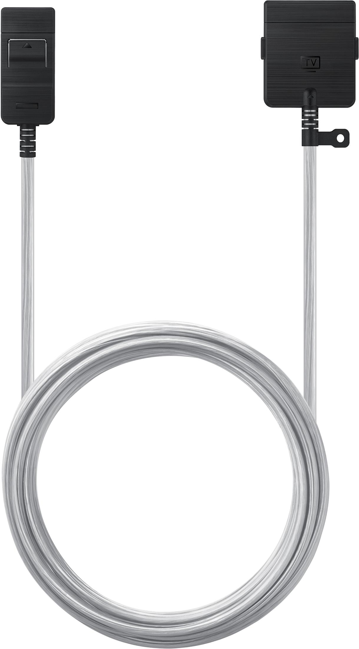 Un conector negro con un cable plateado enrollado en forma de bucle.