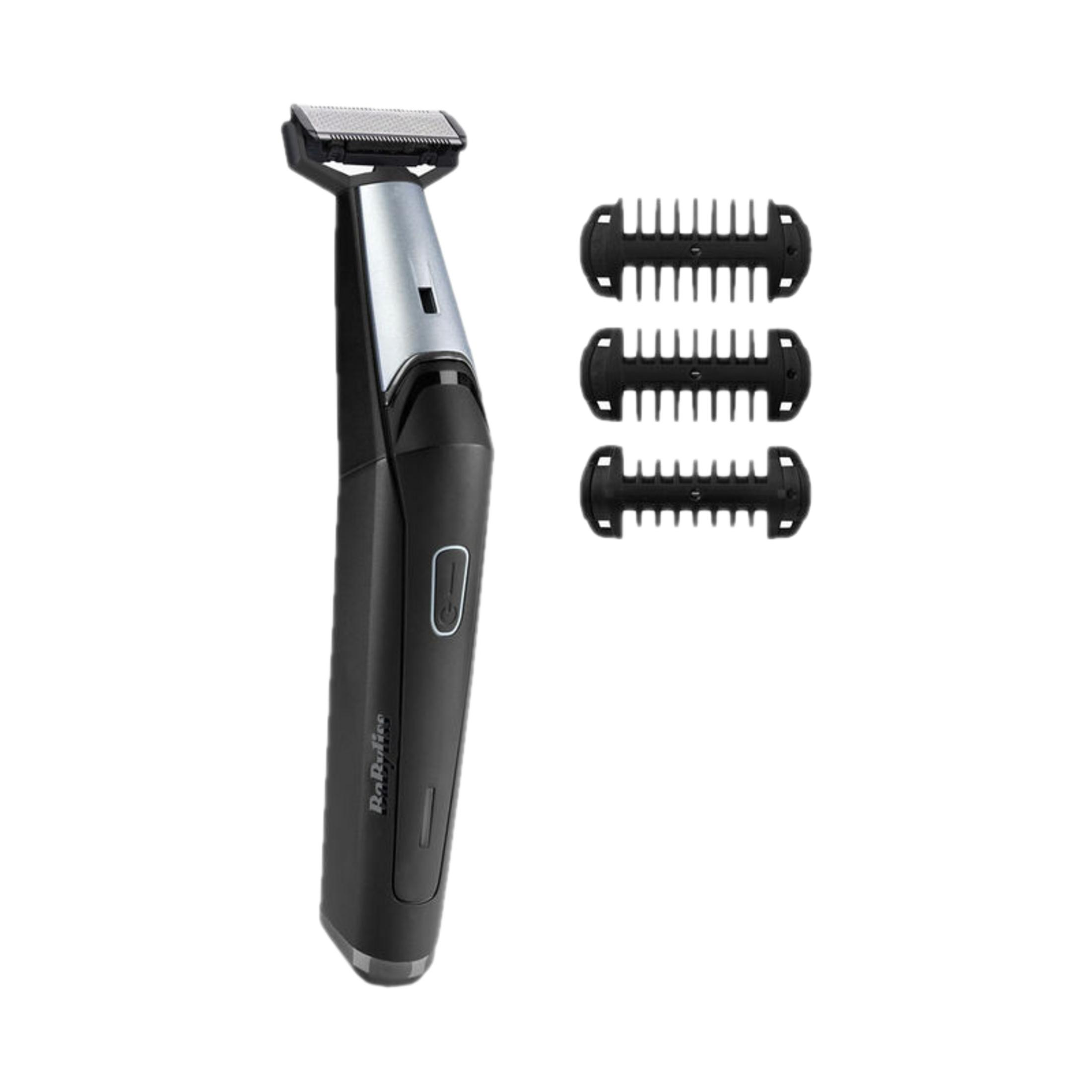 Czarno-srebrna maszynka z trzema nasadkami.