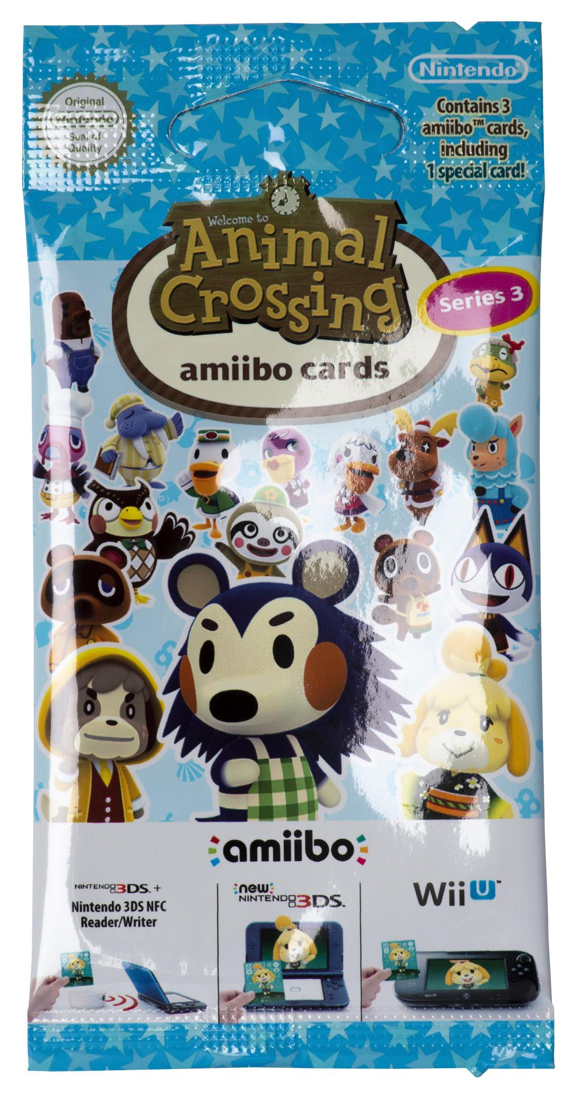 Animal Crossing amiibo-Karten Serie 3 Packung mit Charakteren und Nintendo 3DS/Wii U Kompatibilität.
