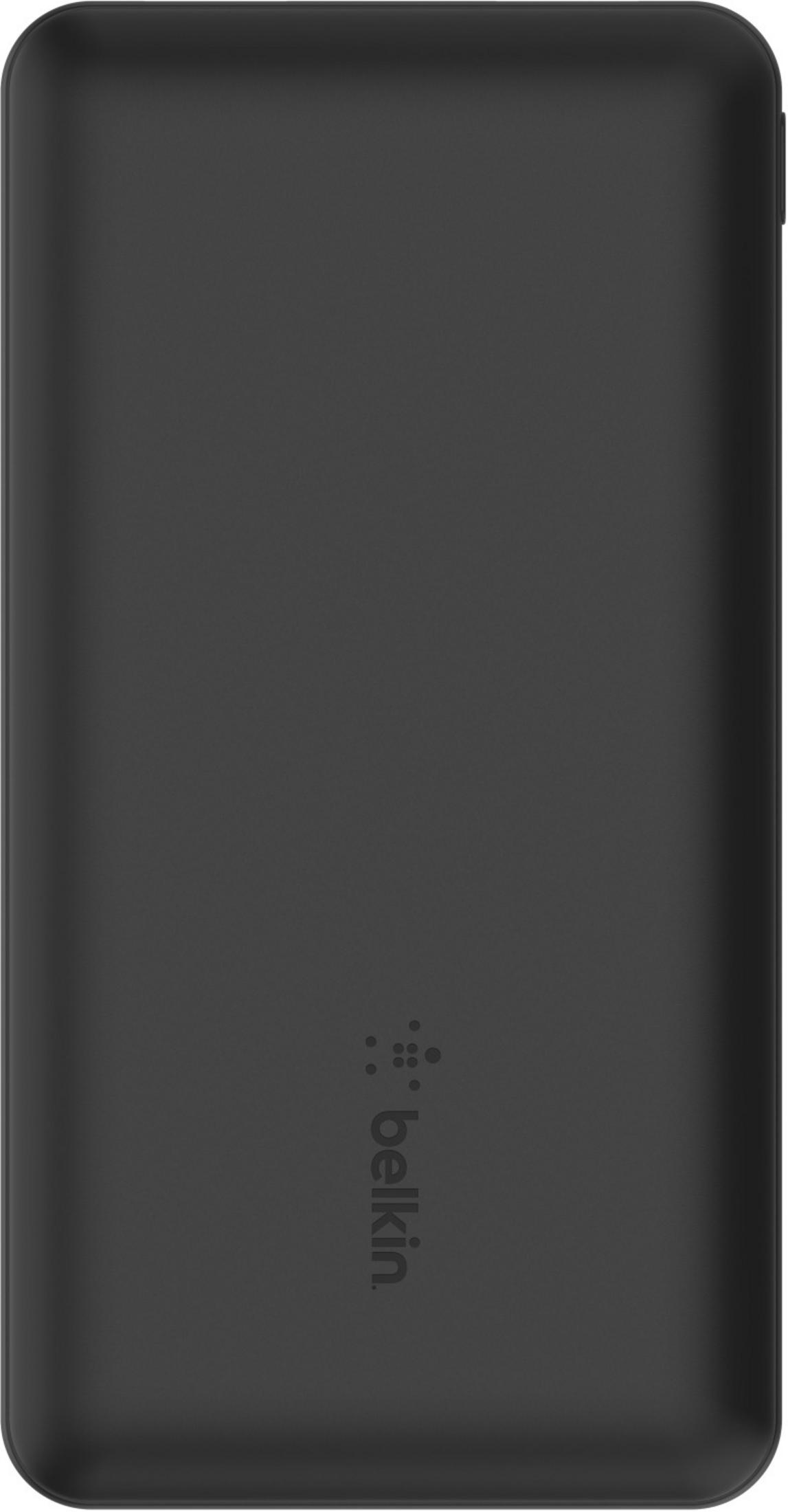 Un power bank rettangolare scuro con il logo Belkin al centro.
