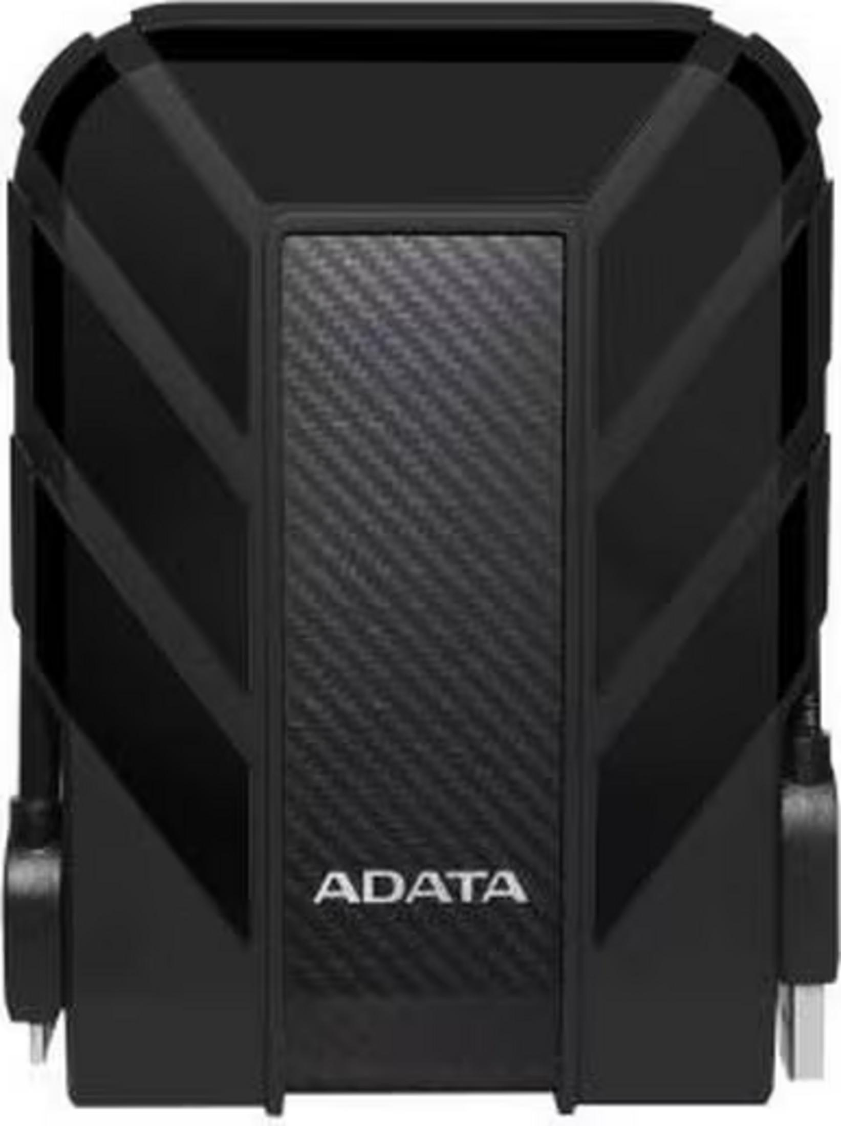 Czarny zewnętrzny dysk twardy ADATA z wzorem węglowym i kablami.