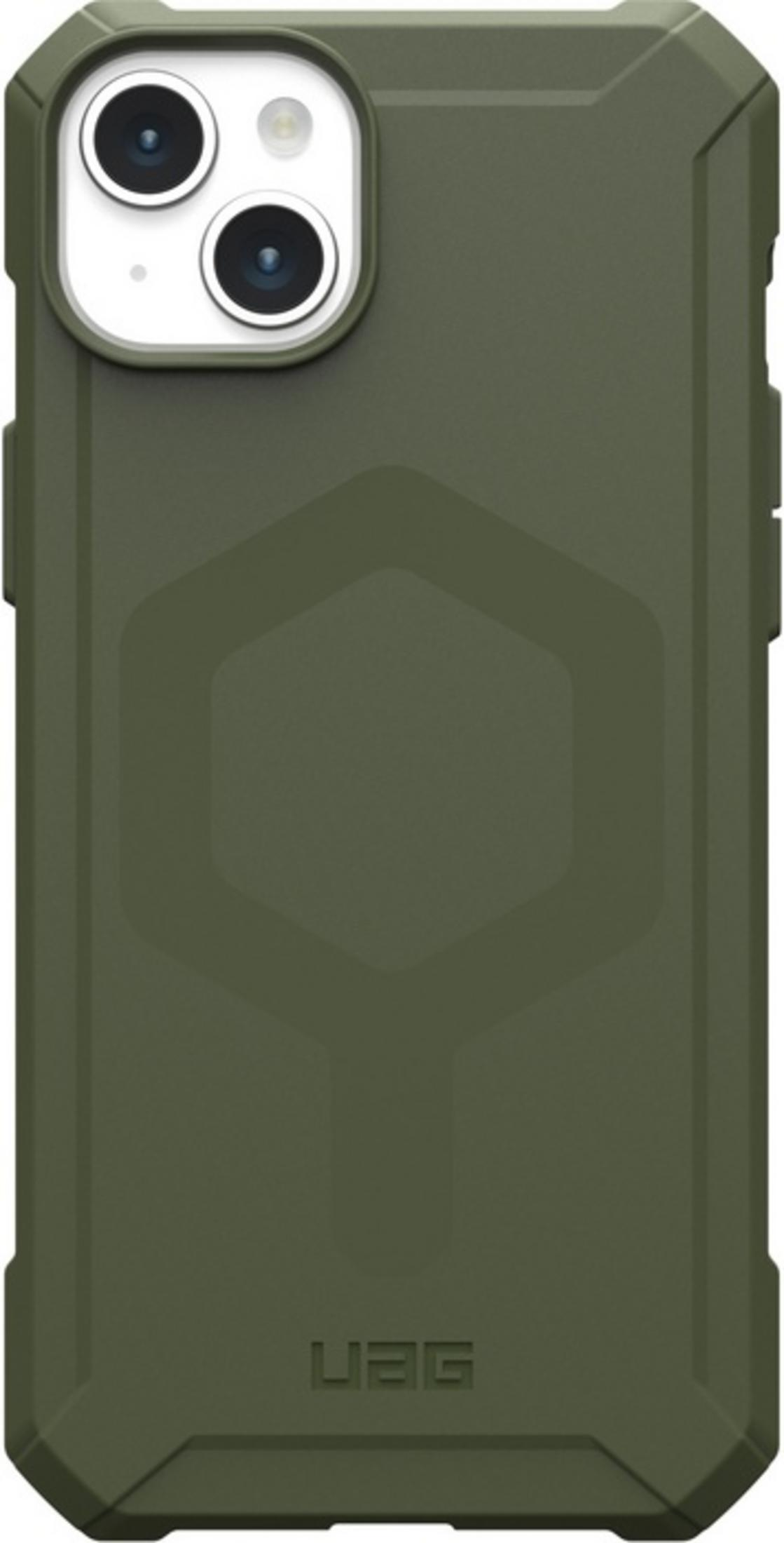 Green phone case with camera module and UAG logo.