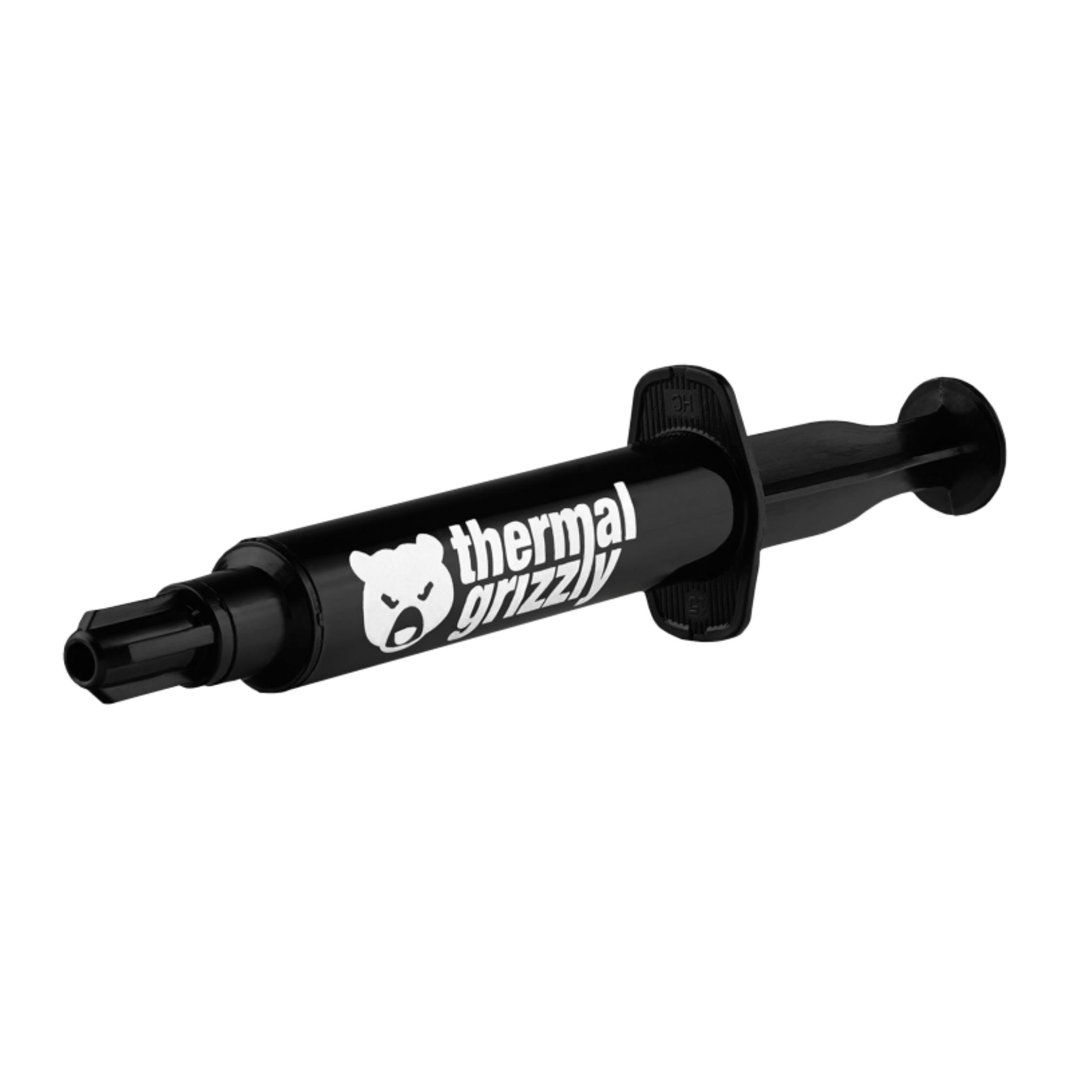 Ayı başı ve beyaz "thermal grizzly" logolu siyah şırınga.