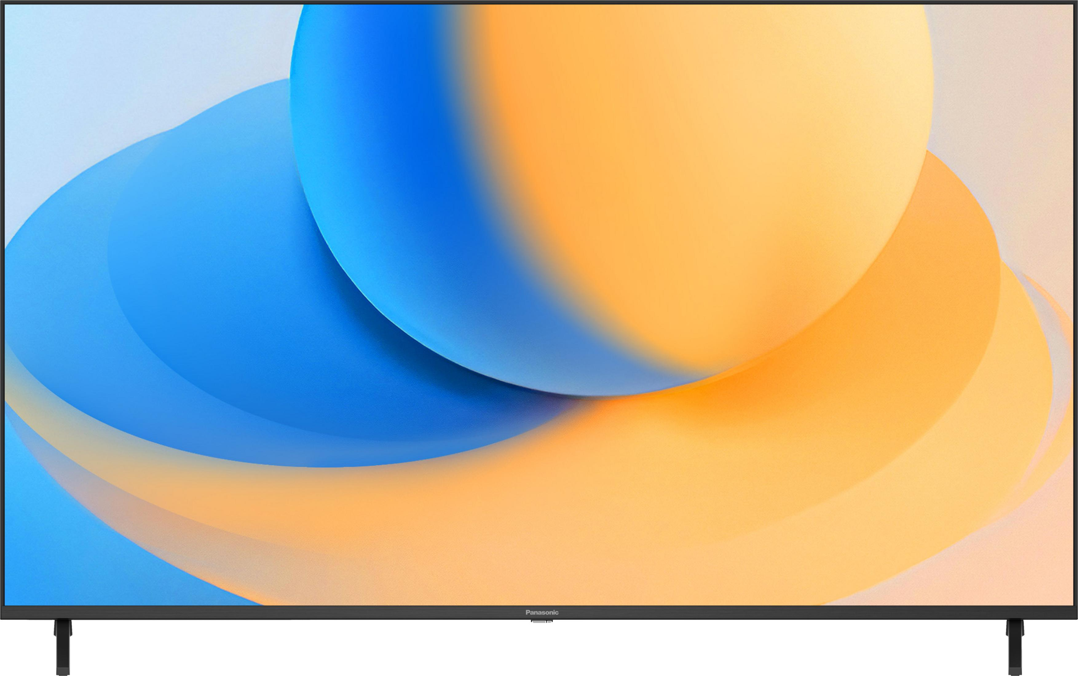 Ein moderner Fernseher mit einem abstrakten Hintergrund in Blau und Orange.