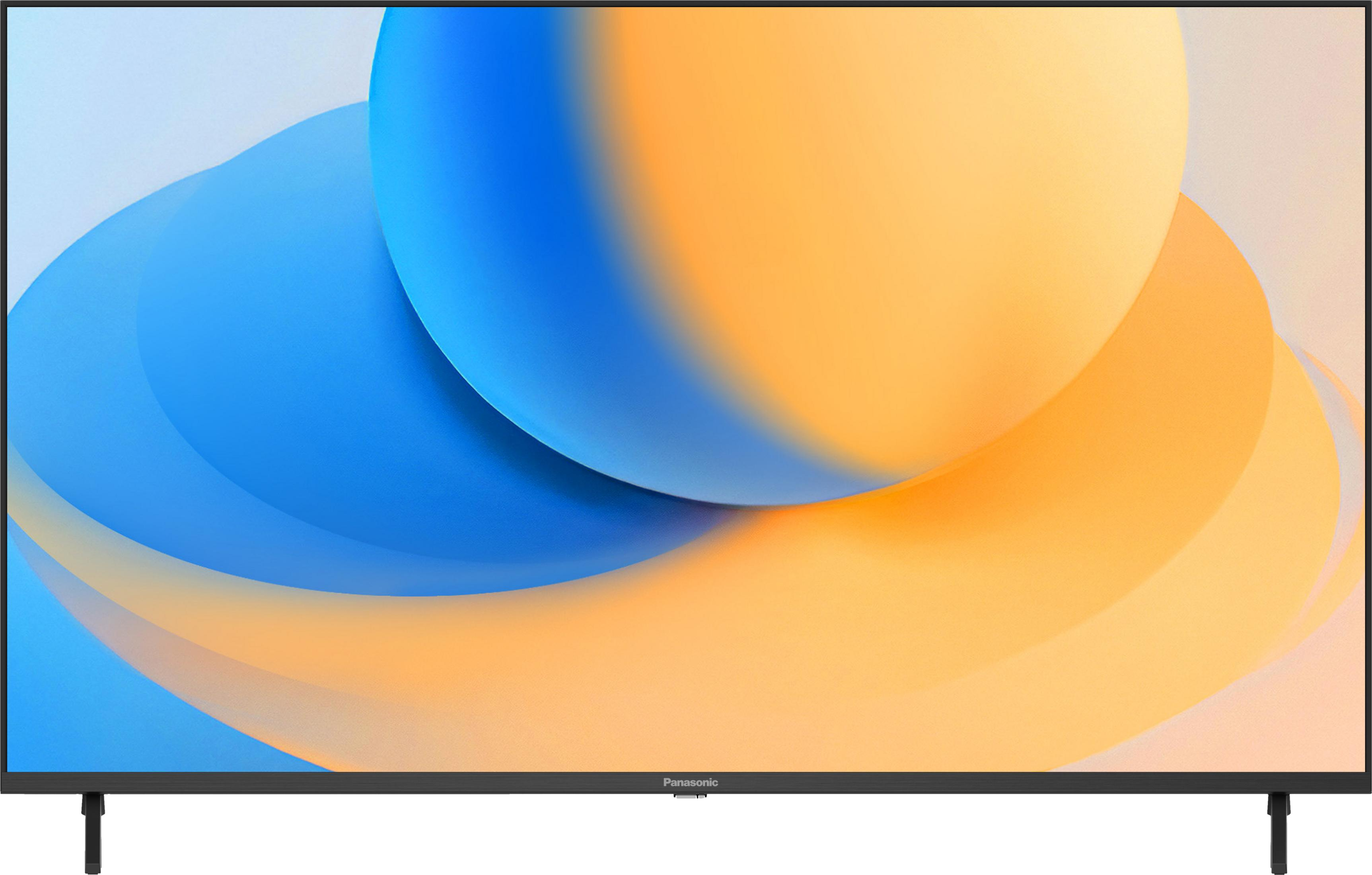 Un écran de télévision affichant des formes abstraites bleues et oranges.