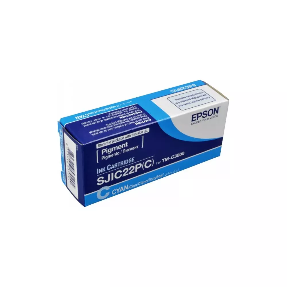 Epson inktcartridge SJIC22P(C) Cyaan voor TM-C3500, blauwe verpakking.