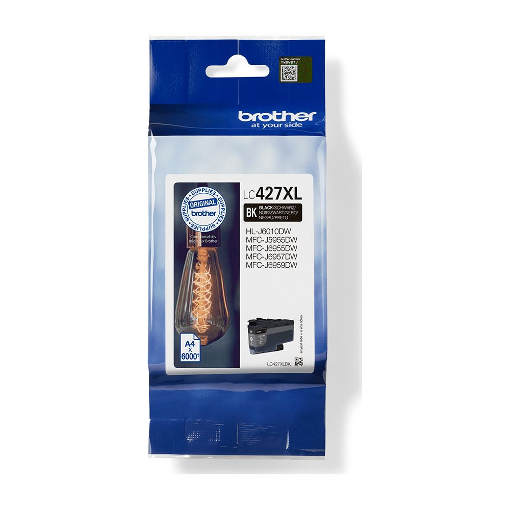 Tusz Brother LC427XL w oryginalnym opakowaniu z obrazkiem żarówki i szczegółami drukarki.