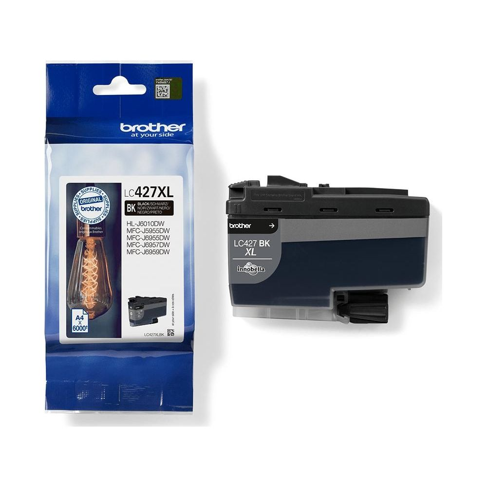 Opakowanie tuszu Brother LC427XL i pojedynczy czarny wkład.