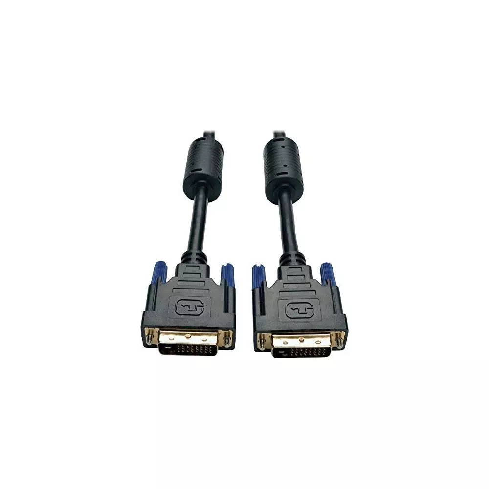 Dos cables negros con conectores DVI y tornillos de mariposa azules.
