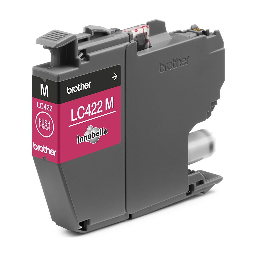 Szara wkład atramentowy Brother LC422 z magenta etykietą.