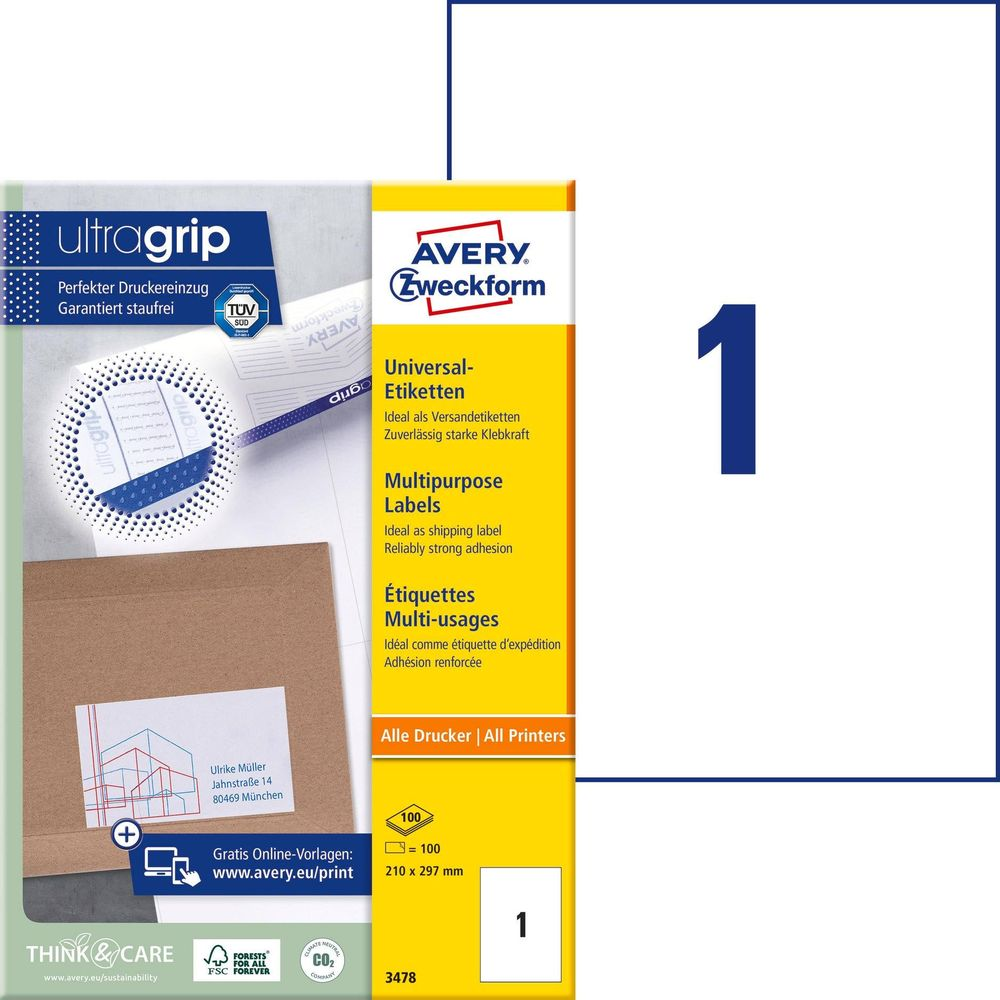 Avery Zweckform Etiketten: Universal, Multipurpose, Multi-usages. Mit Druckersymbol.