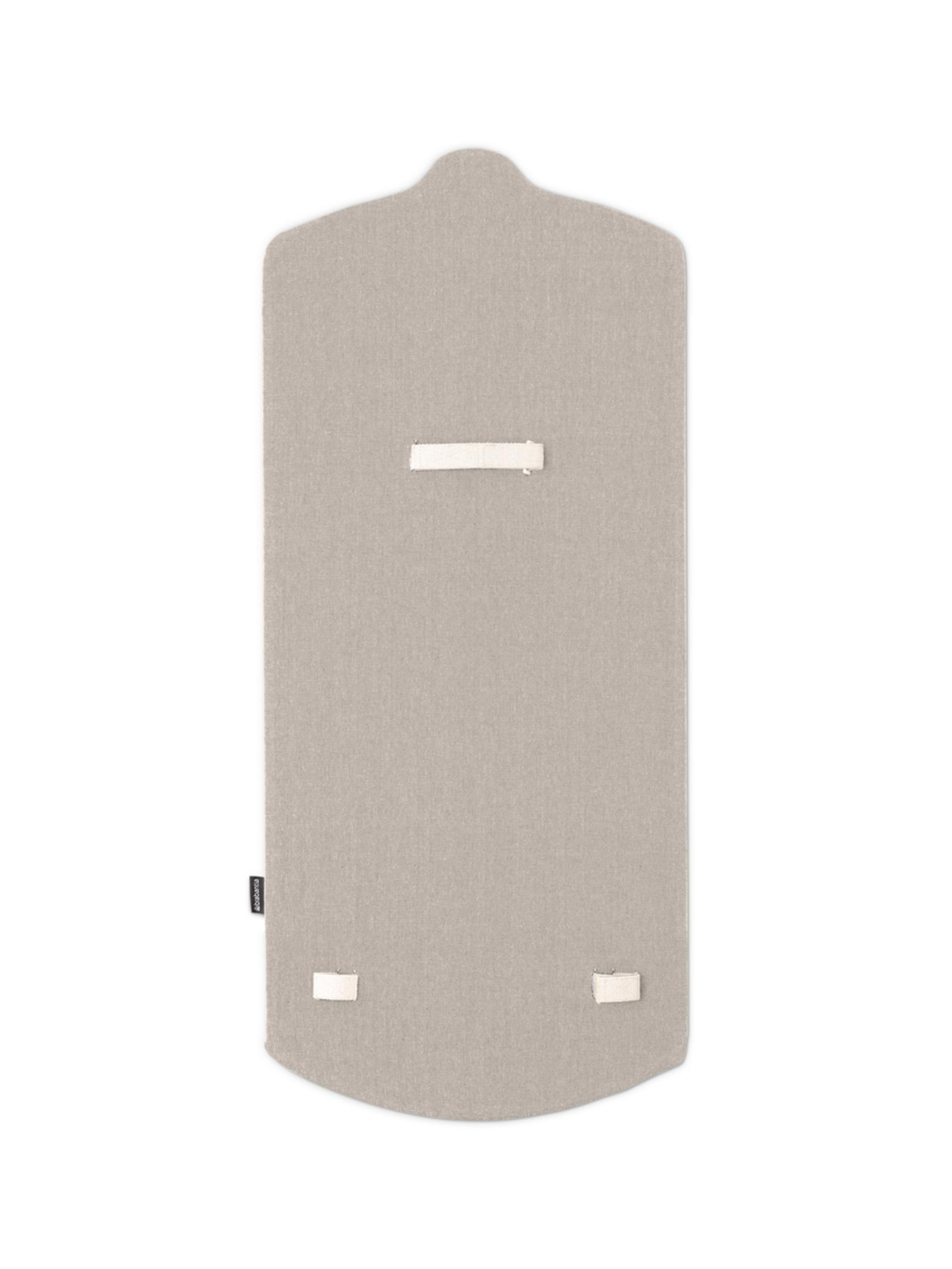 Copertura in tessuto grigio con fascia bianca in alto e due in basso.
