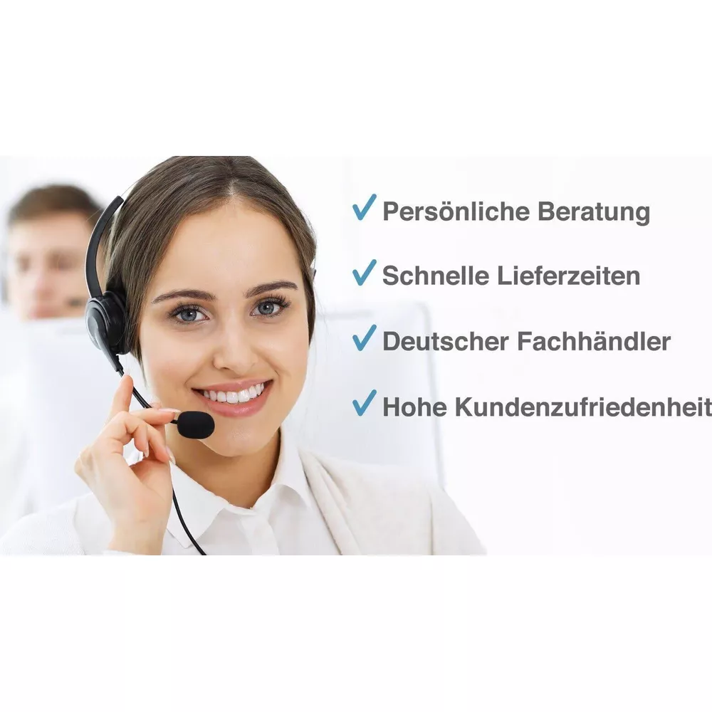 Kobieta w słuchawkach uśmiecha się, obok niej cztery haczyki z tekstem.