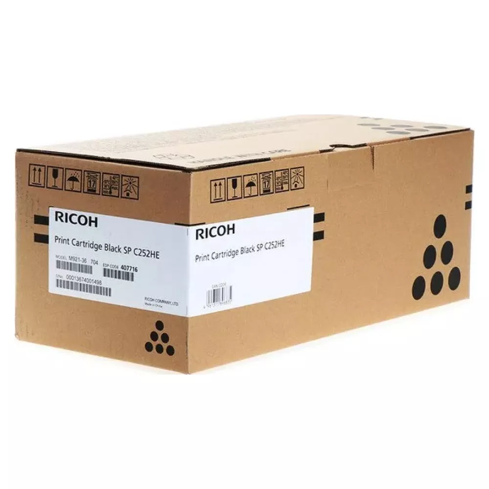 Ricoh zwarte printcartridge SP C252HE in bruine kartonnen doos.