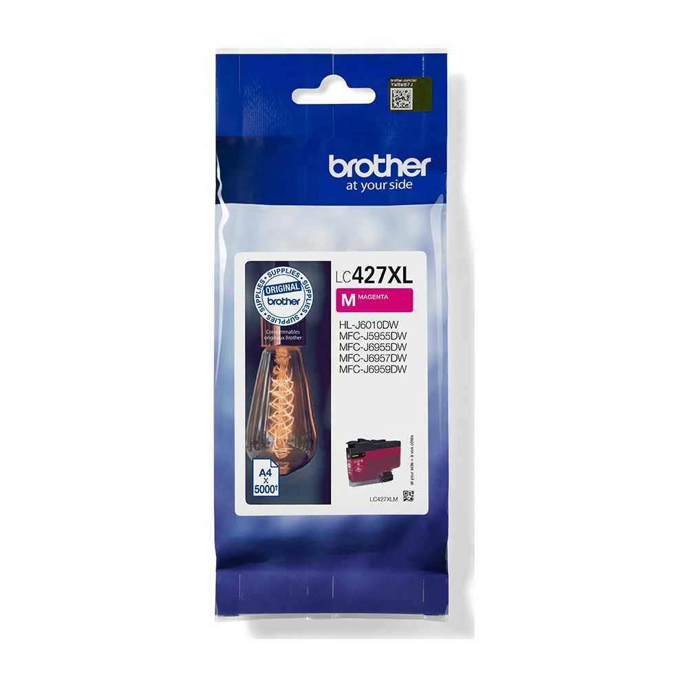 Opakowanie magenta wkładu atramentowego Brother LC427XL z kompatybilnością drukarki.