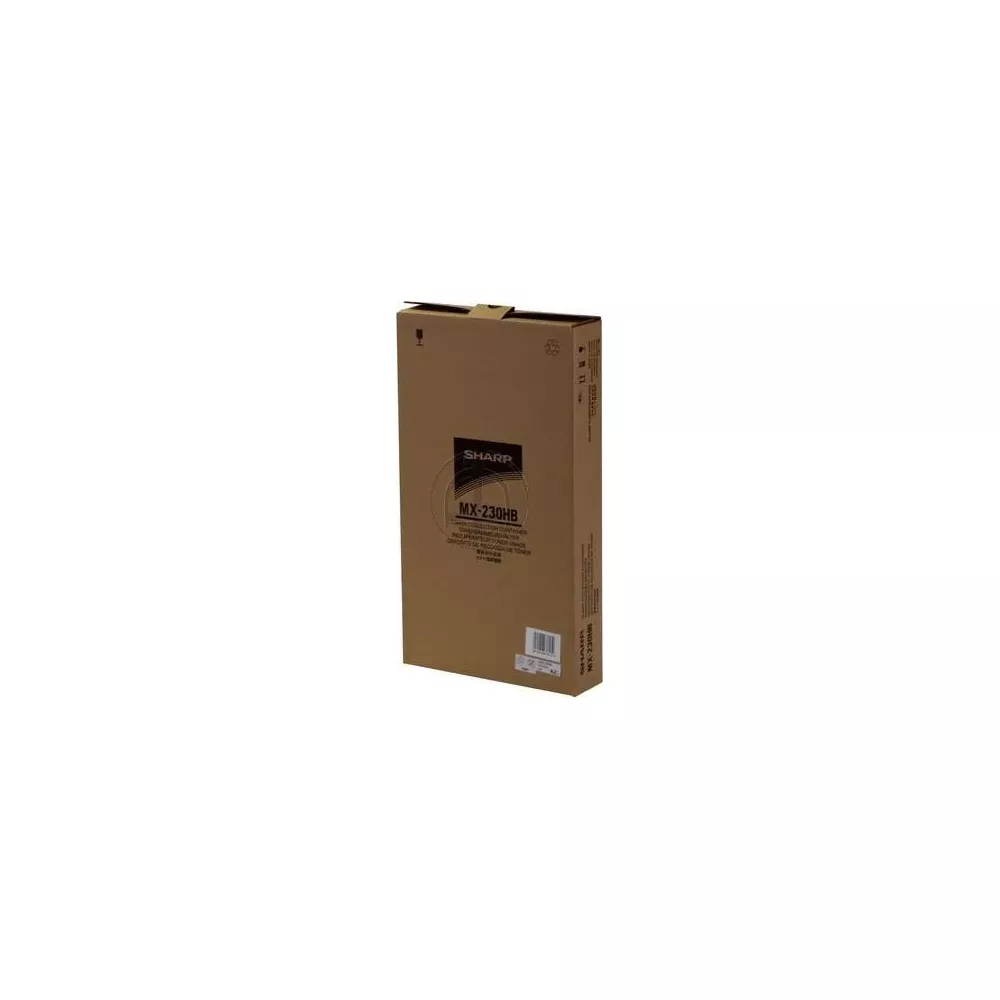 Una scatola di cartone marrone con etichetta SHARP MX-230HB.